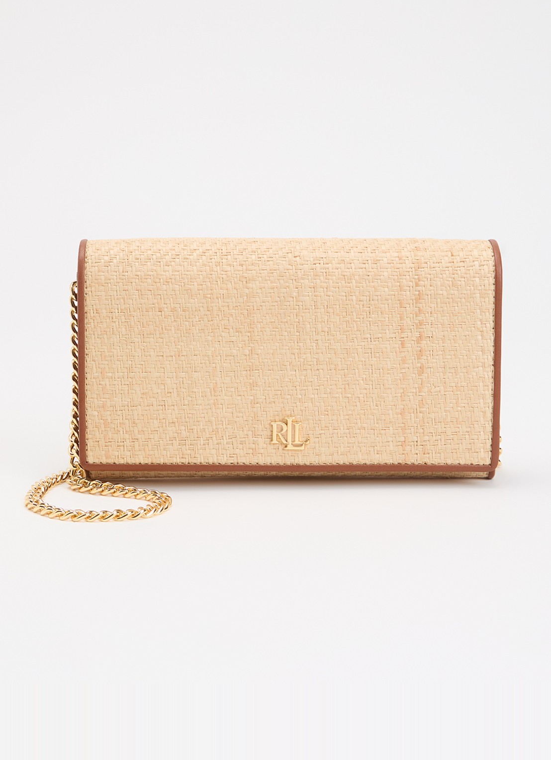 Ralph Lauren Adair II clutch van raffia met leren details - voorkant 2 beige