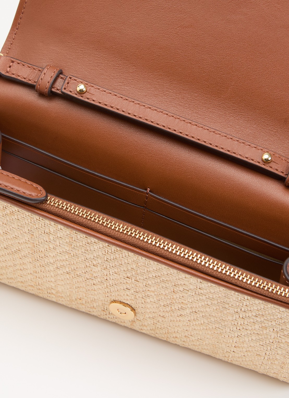 Ralph Lauren Adair II clutch van raffia met leren details - voorkant 3 beige