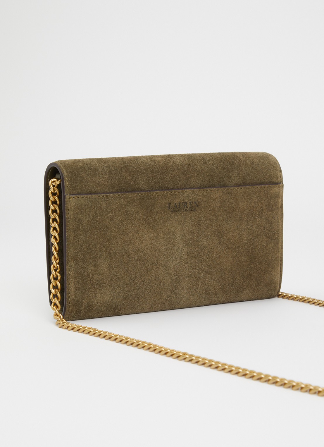 Ralph Lauren Adair II clutch van suède - achterkant donkergroen