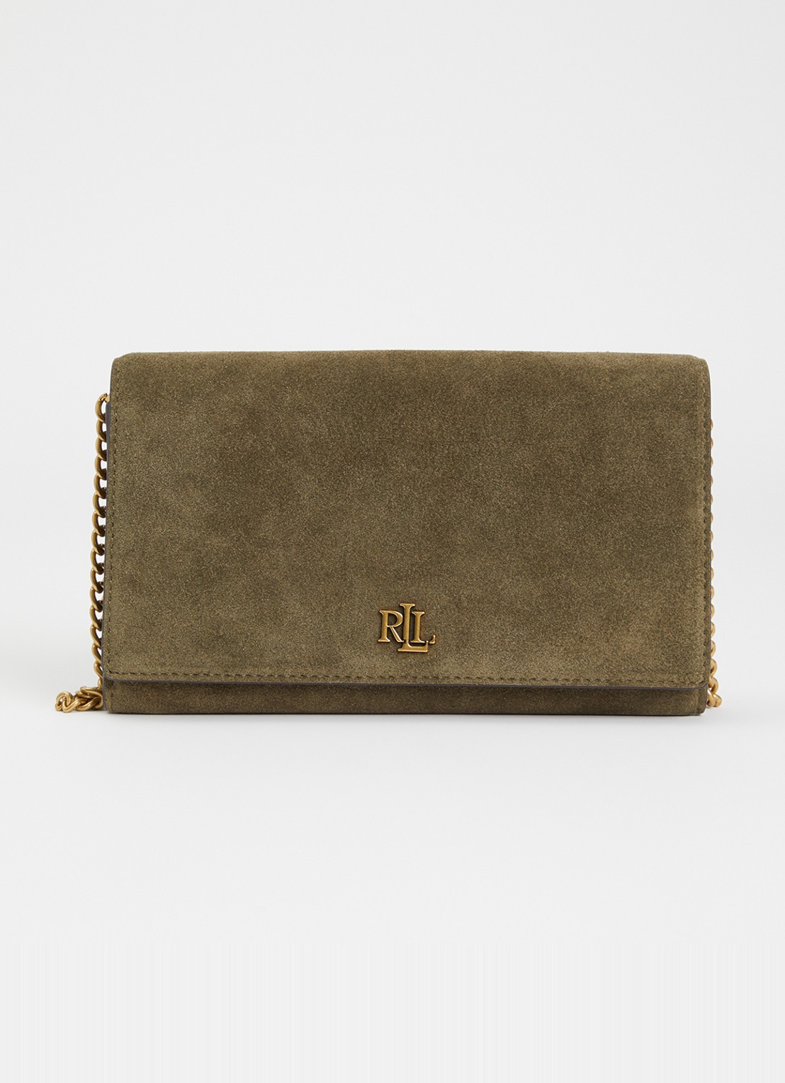 Ralph Lauren Adair II clutch van suède - voorkant 2 donkergroen