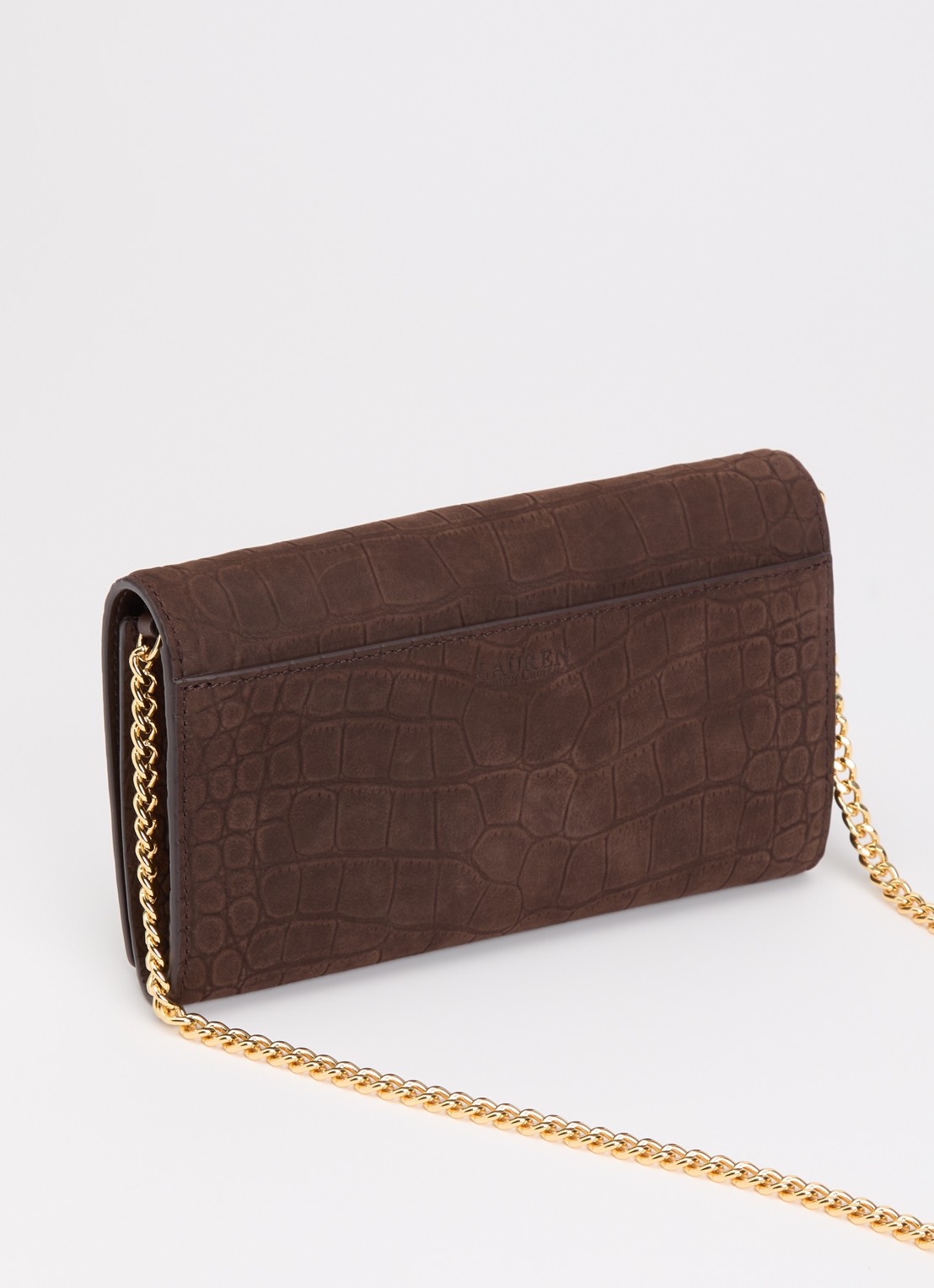Ralph Lauren Adarr II clutch met crocostructuur - achterkant 3 lichtbruin