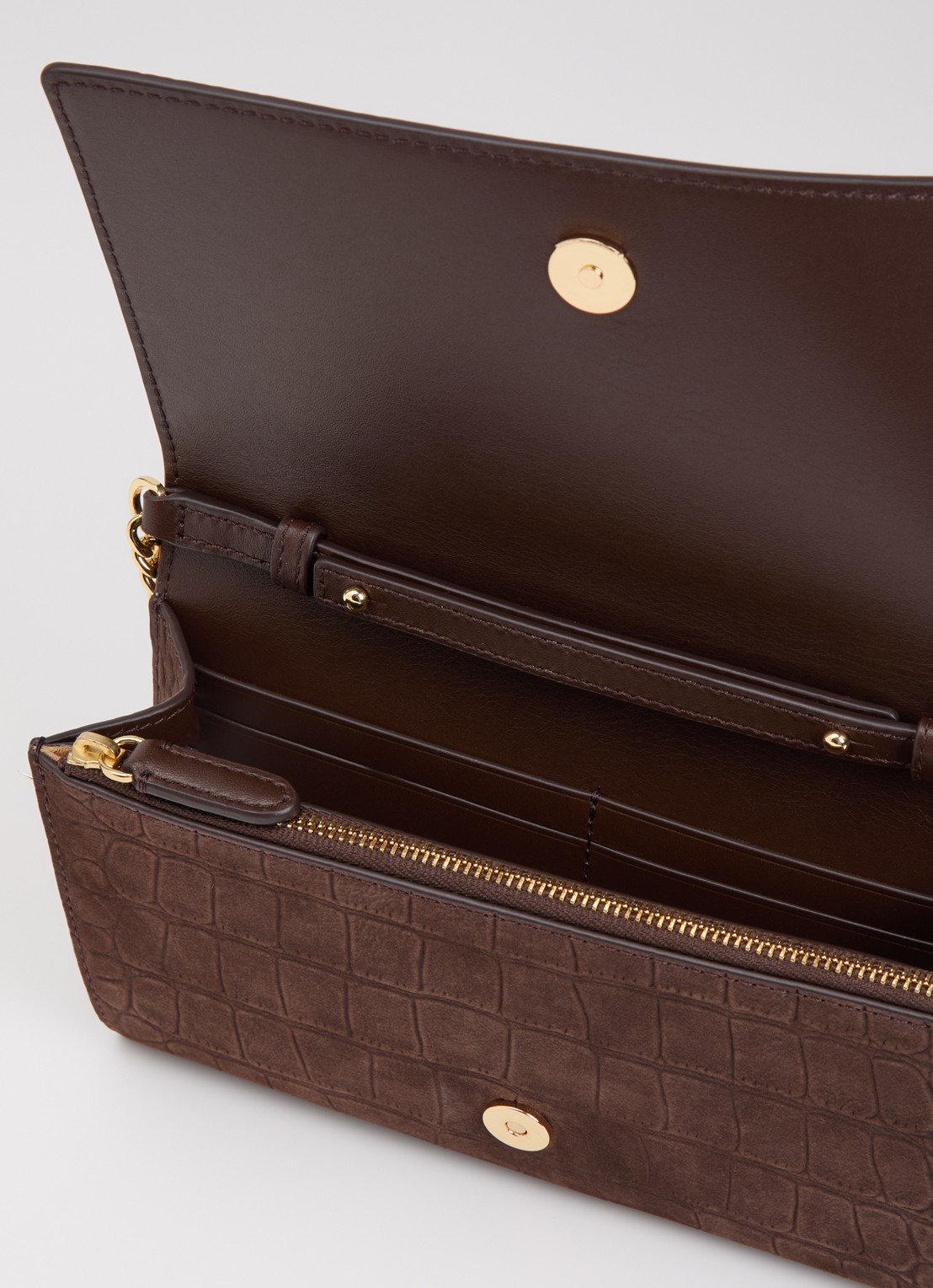 Ralph Lauren Adarr II clutch met crocostructuur - detail 2 lichtbruin