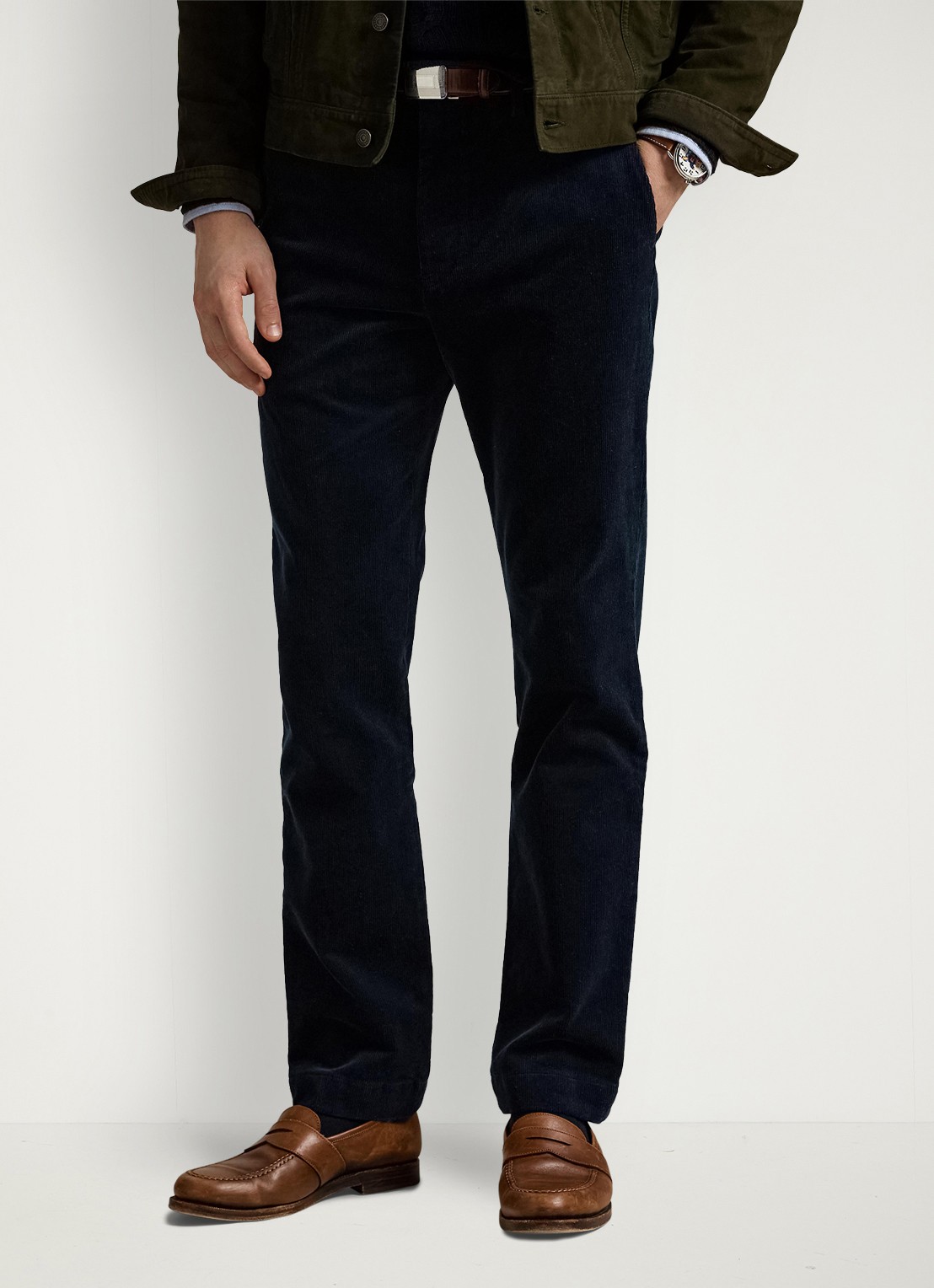 Ralph Lauren Andover slim fit corduroy broek met steekzakken - detail aviator navy / donkerblauw
