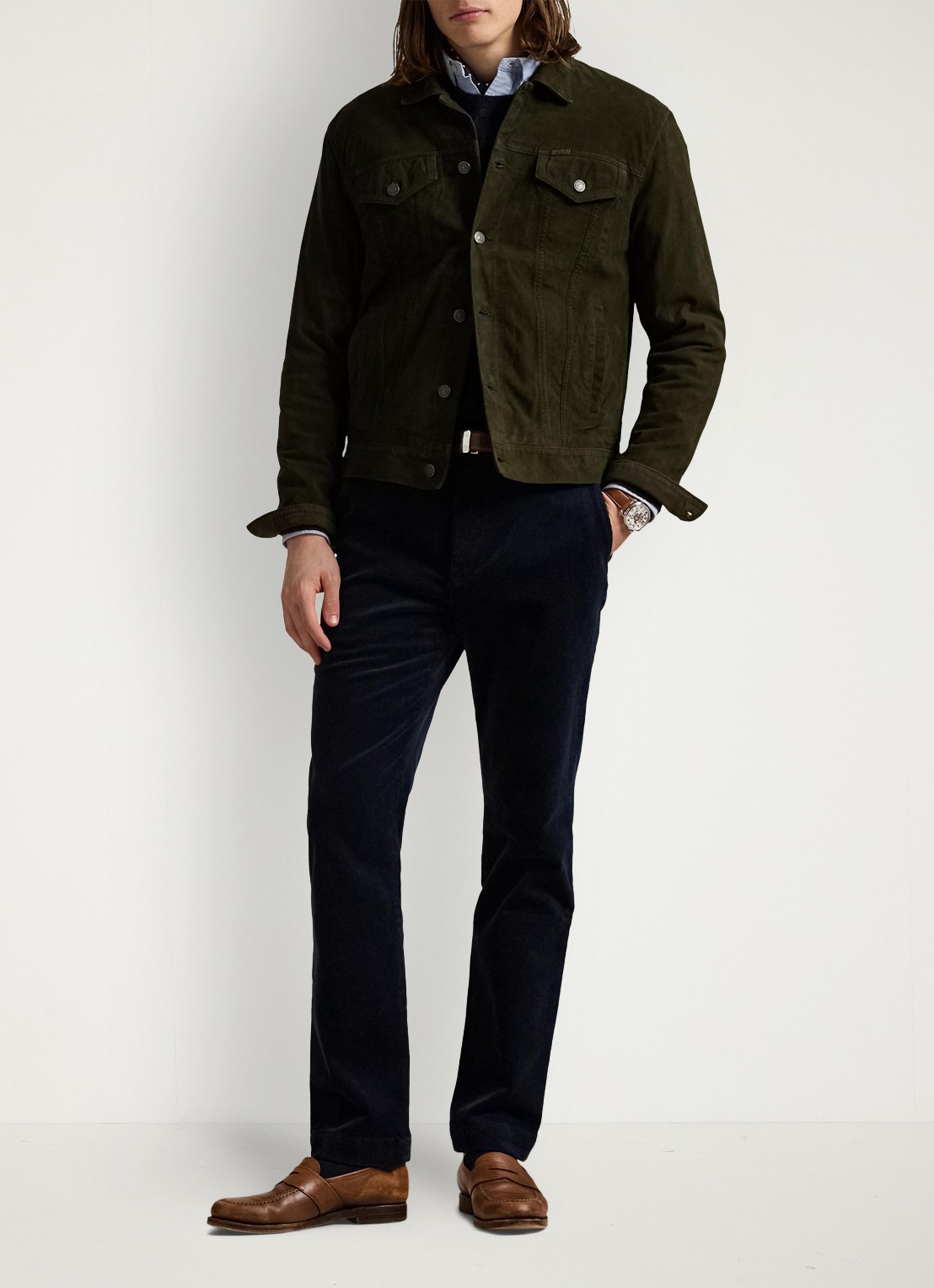 Ralph Lauren Andover slim fit corduroy broek met steekzakken - voorkant 4 aviator navy / donkerblauw