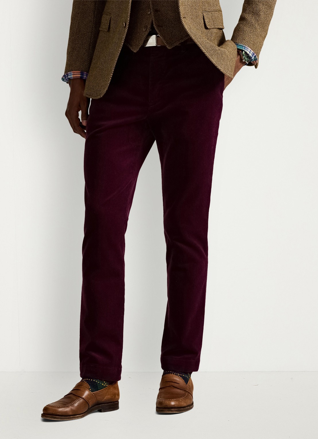 Ralph Lauren Andover slim fit corduroy broek met steekzakken - detail 4 ruby / donkerrood