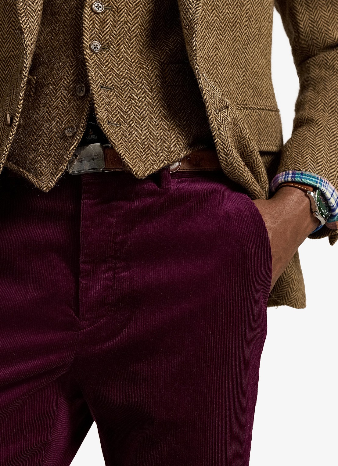 Ralph Lauren Andover slim fit corduroy broek met steekzakken - detail 5 ruby / donkerrood