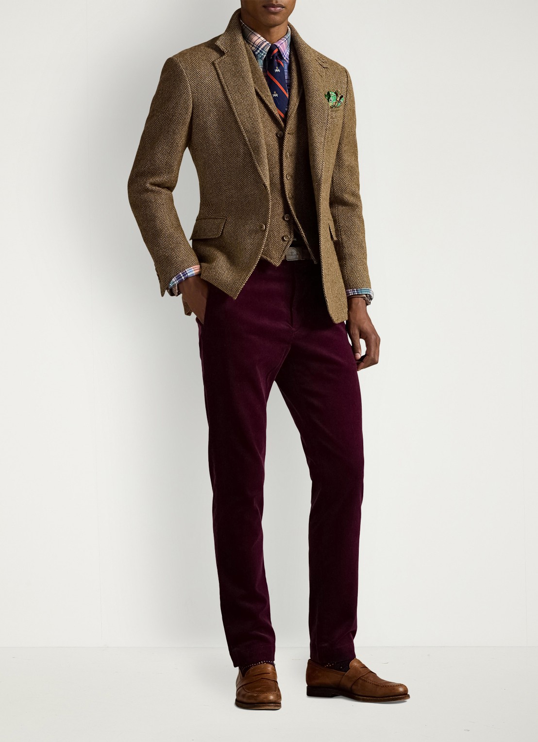 Ralph Lauren Andover slim fit corduroy broek met steekzakken - voorkant 2 ruby / donkerrood