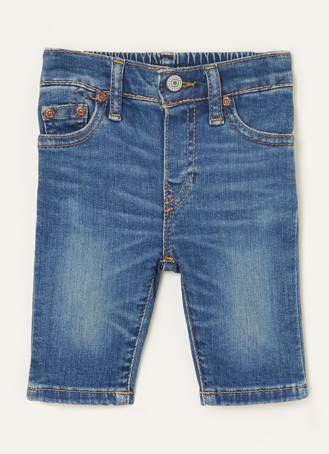 Ralph Lauren Babybroek van denim met stretch - voorkant indigo