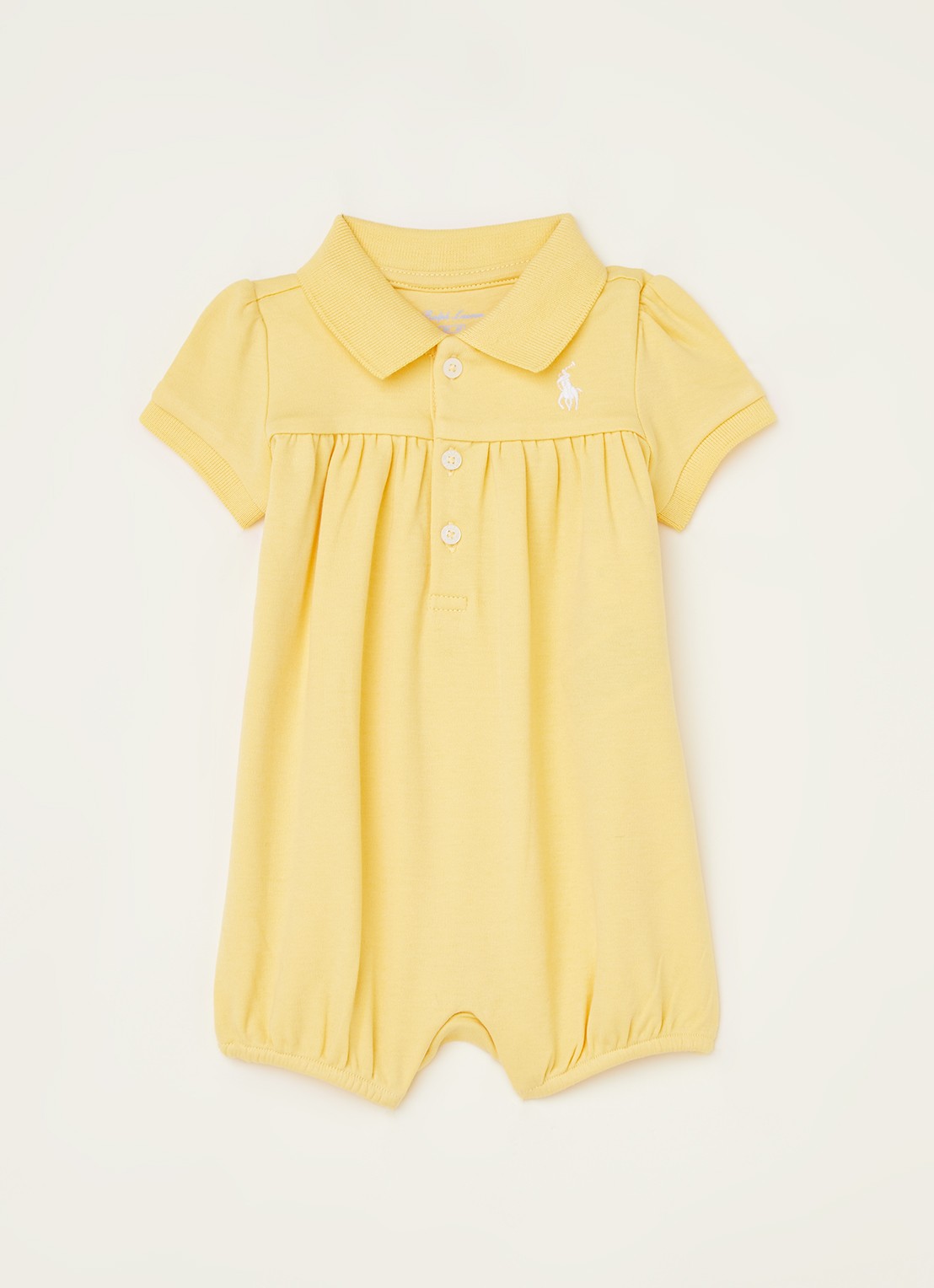 Ralph Lauren Babypak met pofmouw en logoborduring - voorkant geel