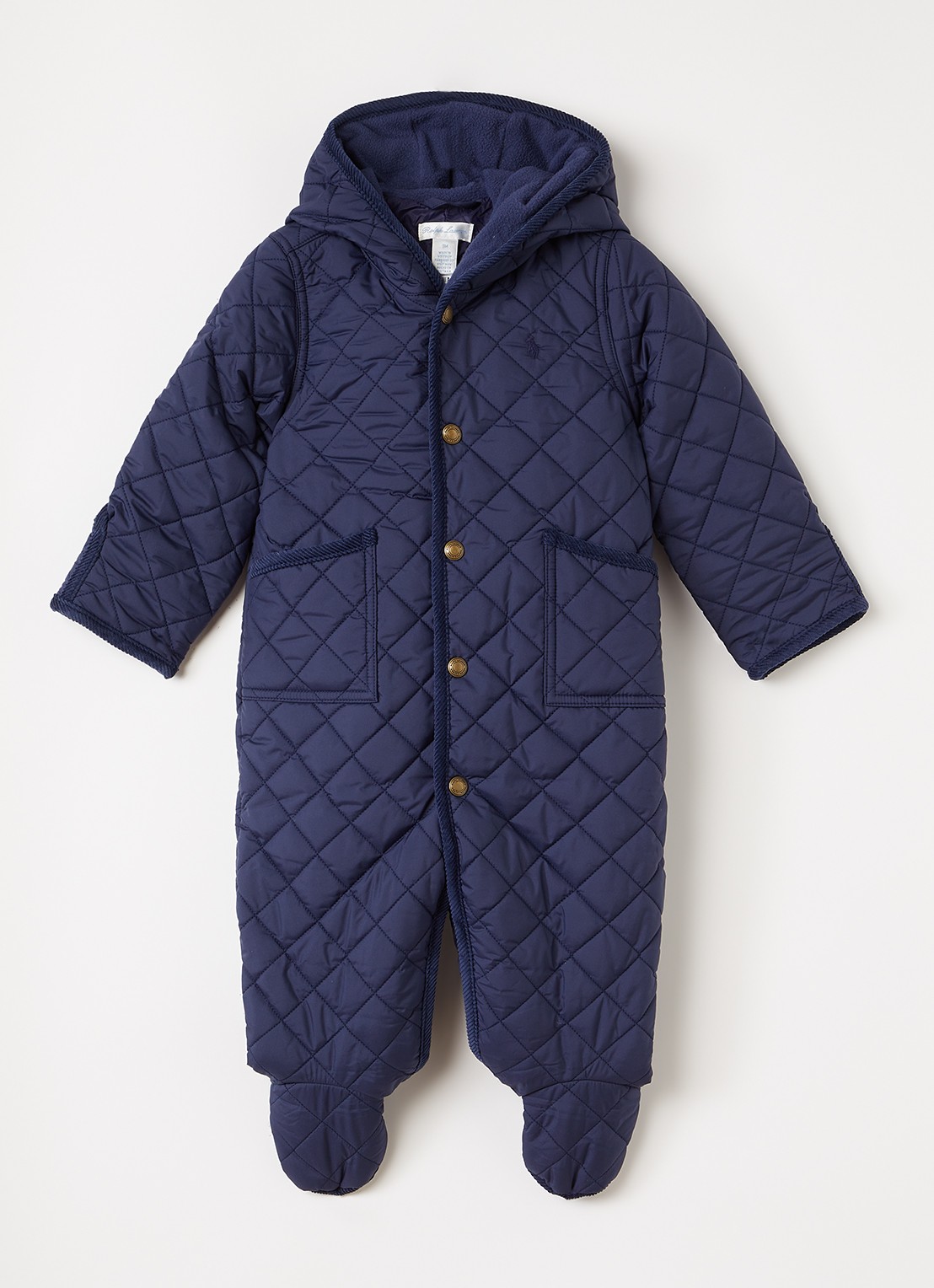 Ralph Lauren Babypak met quilt patroon en capuchon - voorkant donkerblauw