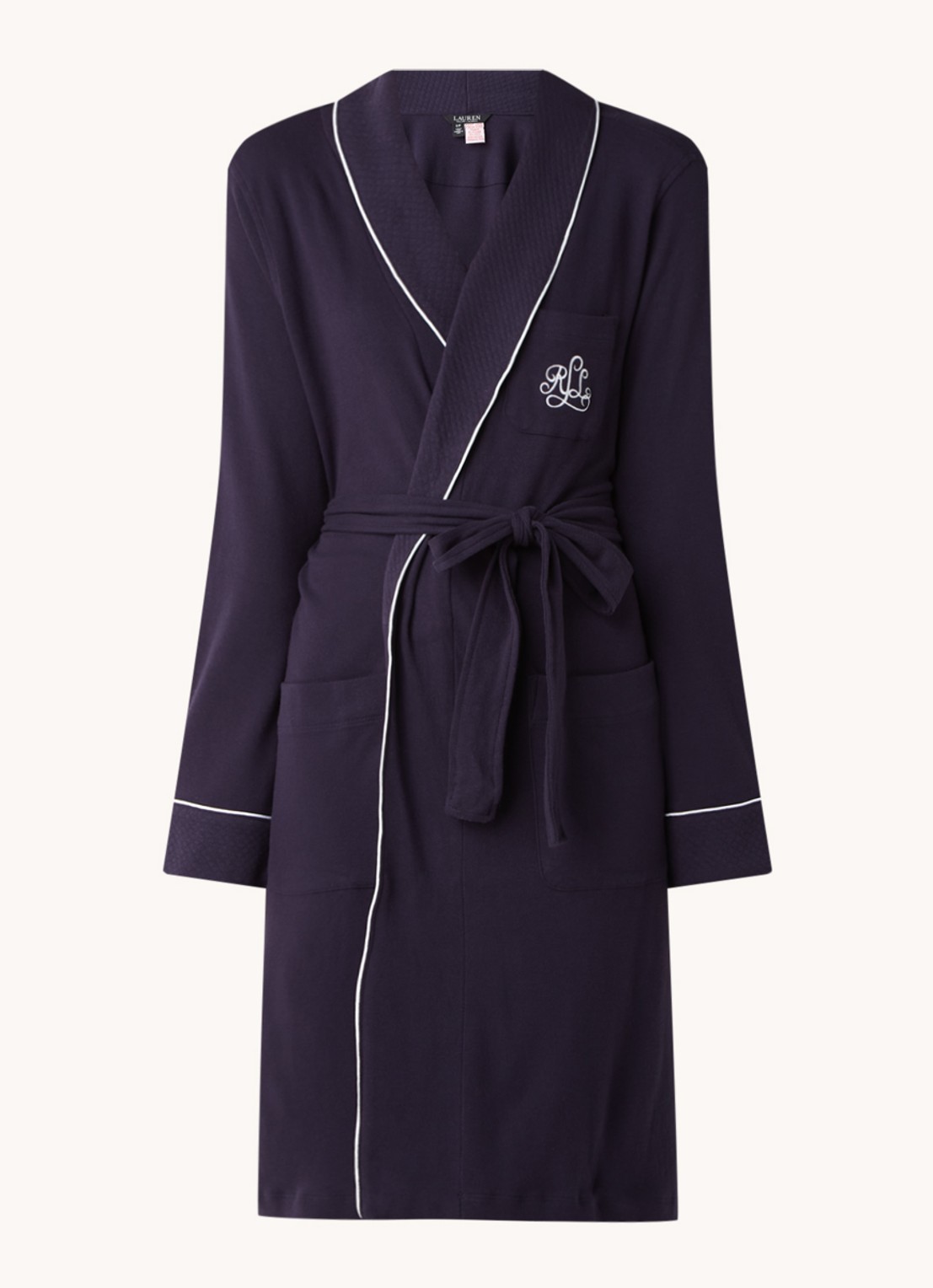 Ralph Lauren Badjas van katoen met steekzakken - voorkant donkerblauw