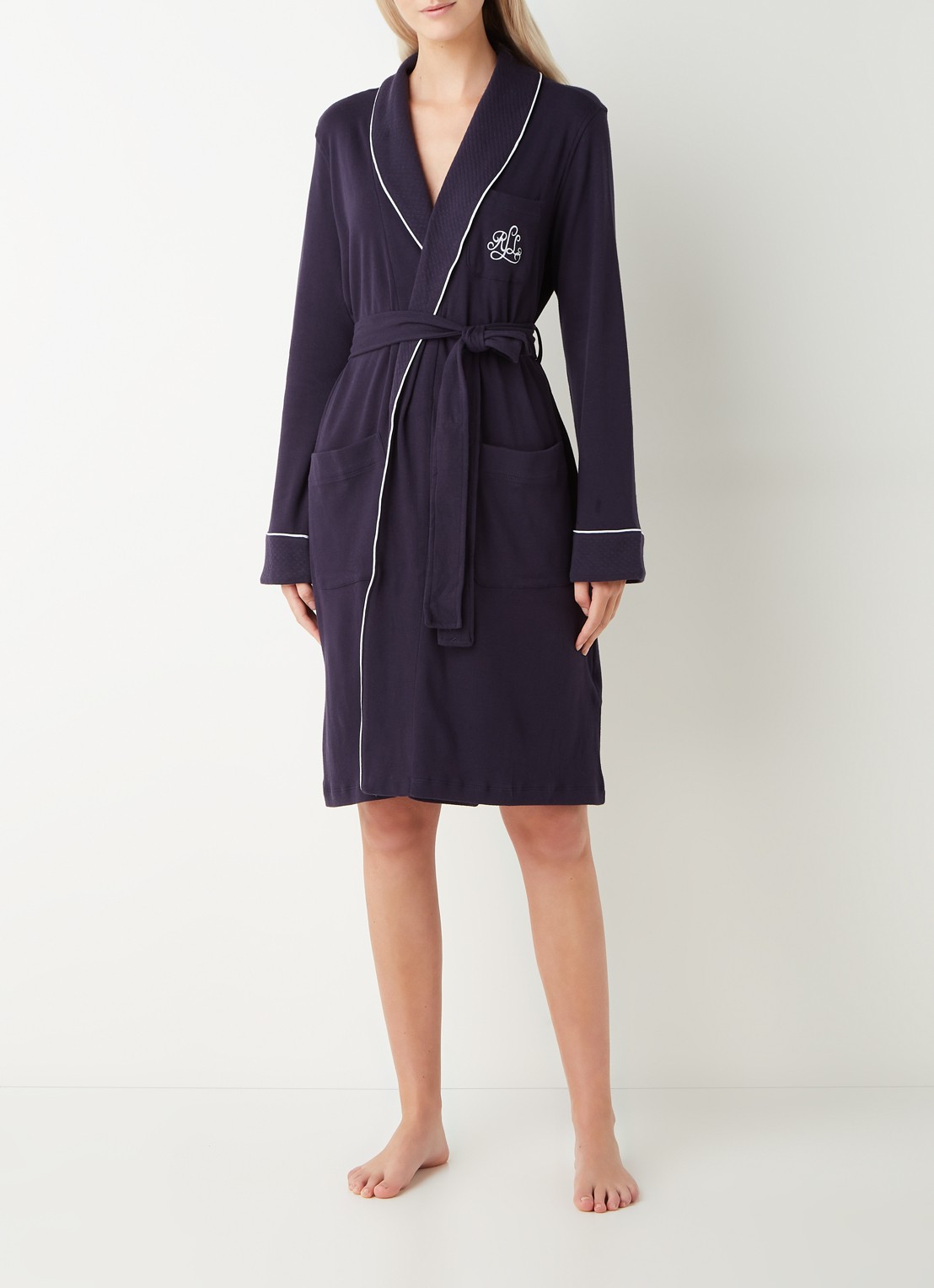 Ralph Lauren Badjas van katoen met steekzakken - voorkant 2 donkerblauw