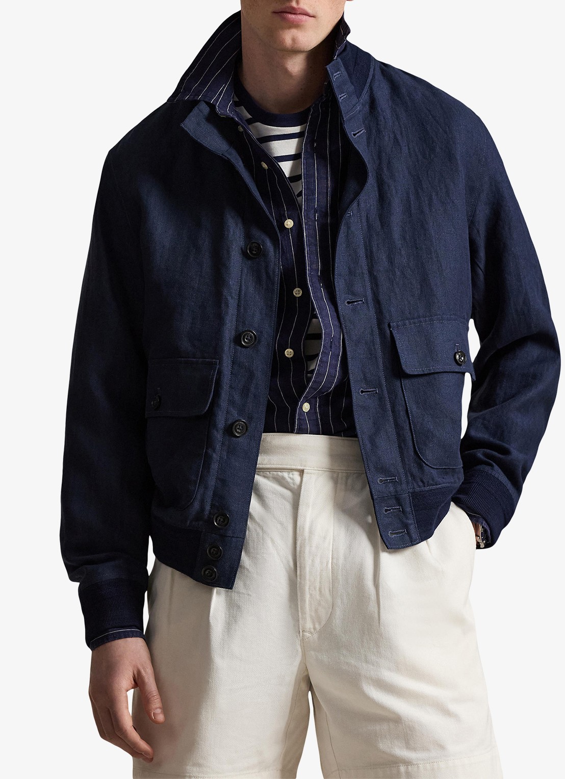 Ralph Lauren Barrett jack van linnen met visgraatdessin - detail 2 refined navy / donkerblauw
