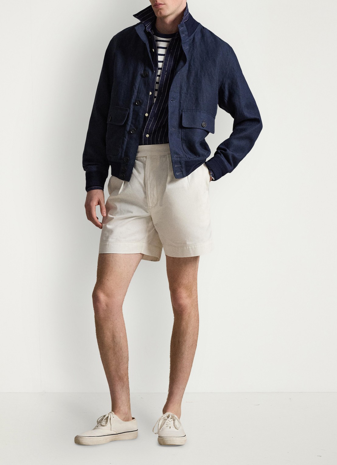 Ralph Lauren Barrett jack van linnen met visgraatdessin - voorkant 5 refined navy / donkerblauw
