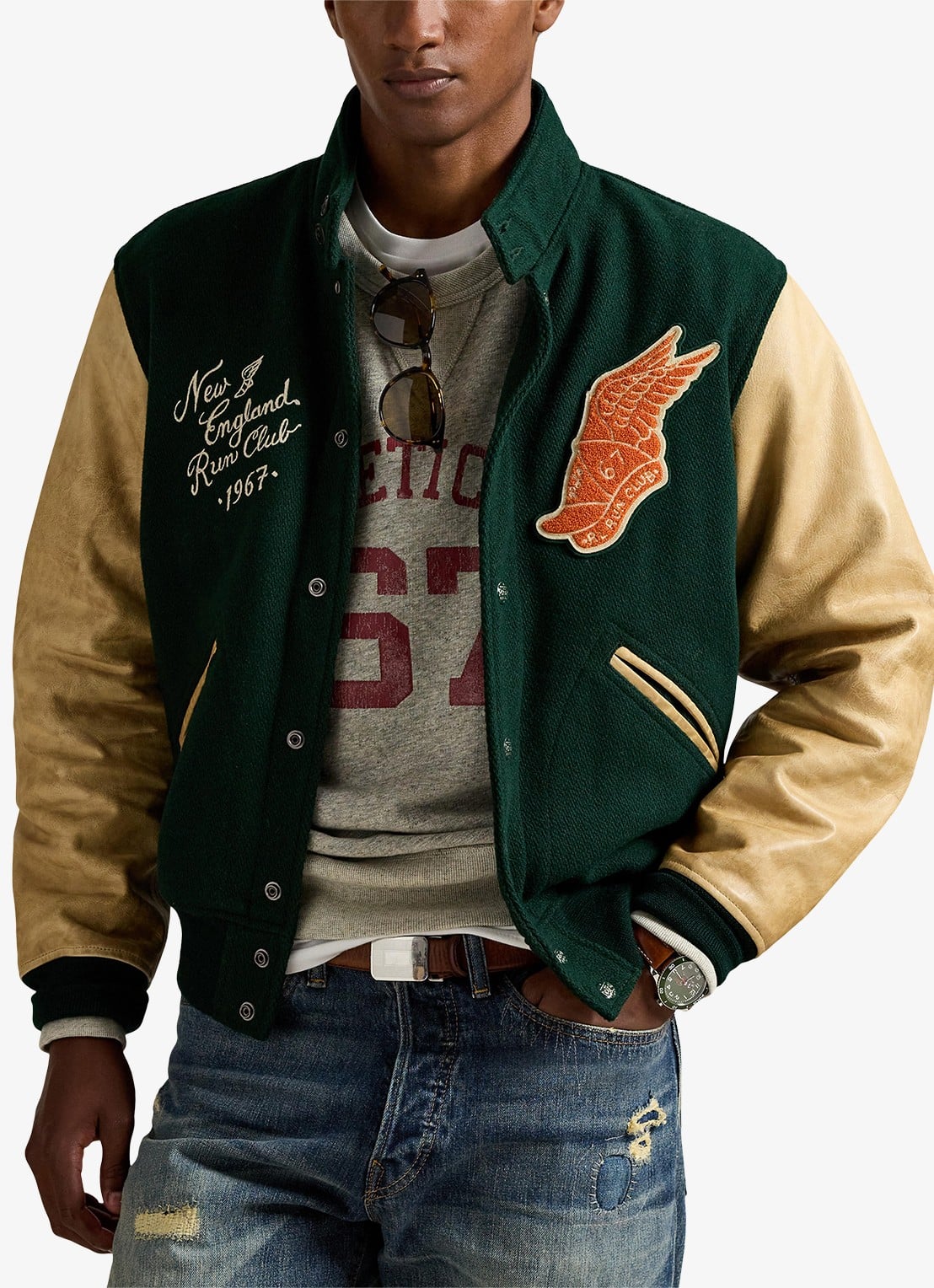 Ralph Lauren Baseball jack met logo- en backprint - detail churchill green / groen