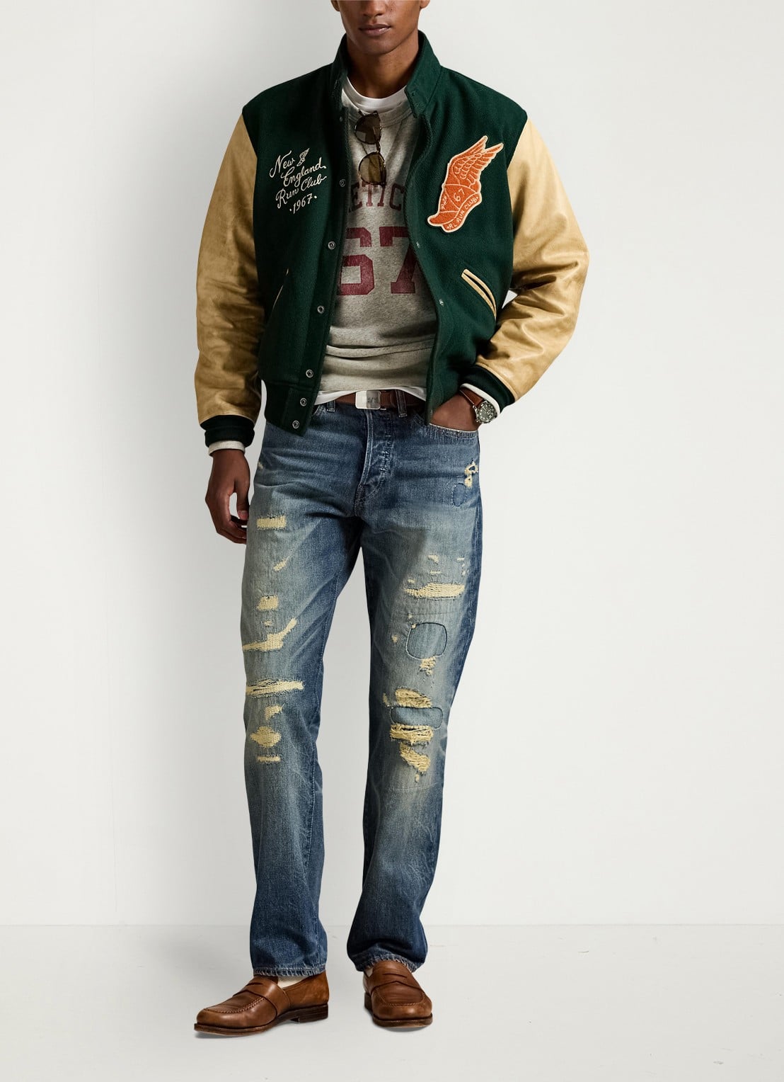Ralph Lauren Baseball jack met logo- en backprint - voorkant 5 churchill green / groen