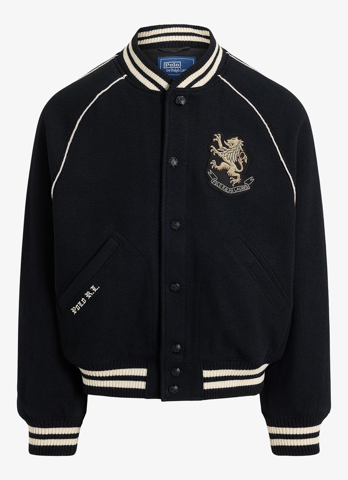 Ralph Lauren Baseball jack met logoborduring - voorkant polo black / zwart