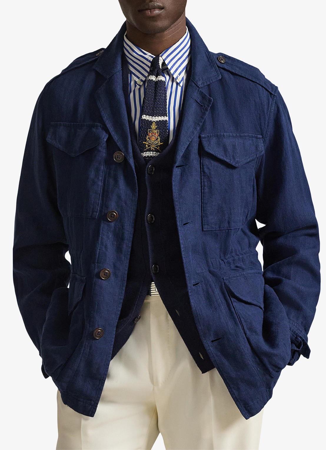 Ralph Lauren Baystones jack van linnen met opgestikte zakken - detail 2 newport navy / donkerblauw