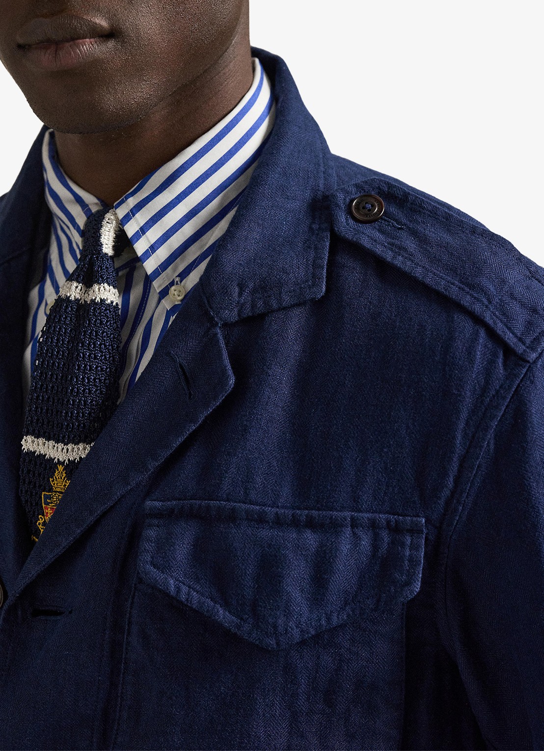 Ralph Lauren Baystones jack van linnen met opgestikte zakken - detail 3 newport navy / donkerblauw
