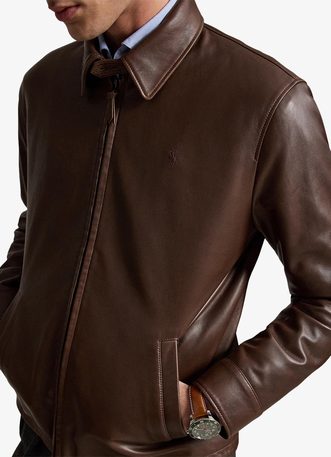 Ralph Lauren Bayville jack van lamsleer met steekzakken - detail 3 bison brown / bruin