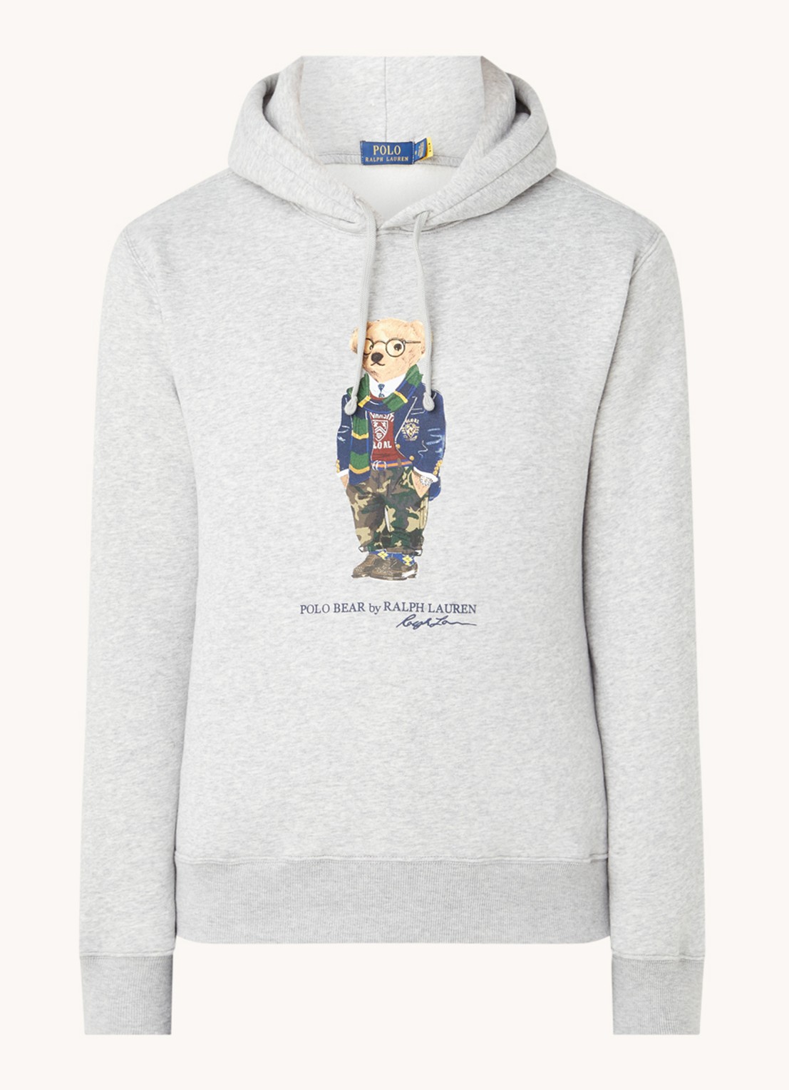 Ralph Lauren Bear hoodie met frontprint - voorkant 3 andover heather