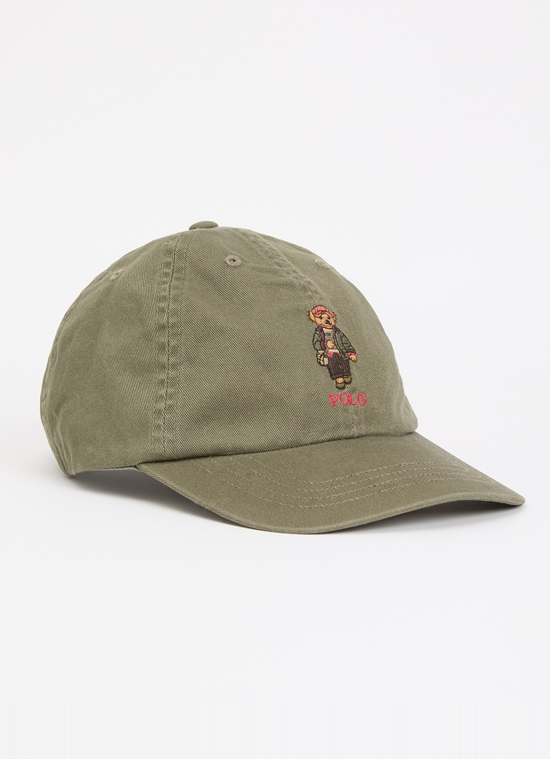 Ralph Lauren Bear pet met borduring  - voorkant 2 olijfgroen