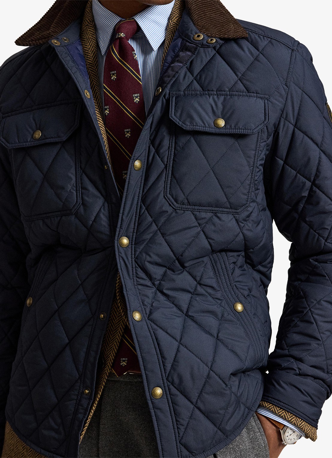 Ralph Lauren Beaton gewatteerd jack met details van corduroy - detail 5 college navy / donkerblauw