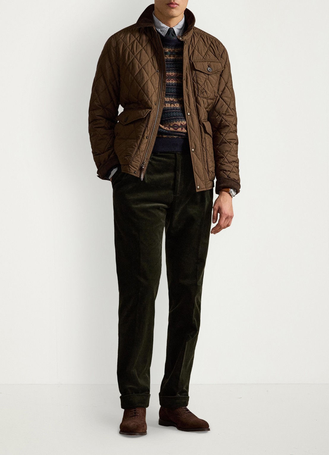 Ralph Lauren Beaton gewatteerd jack met klepzakken - detail 4 nutmeg brwn / bruin