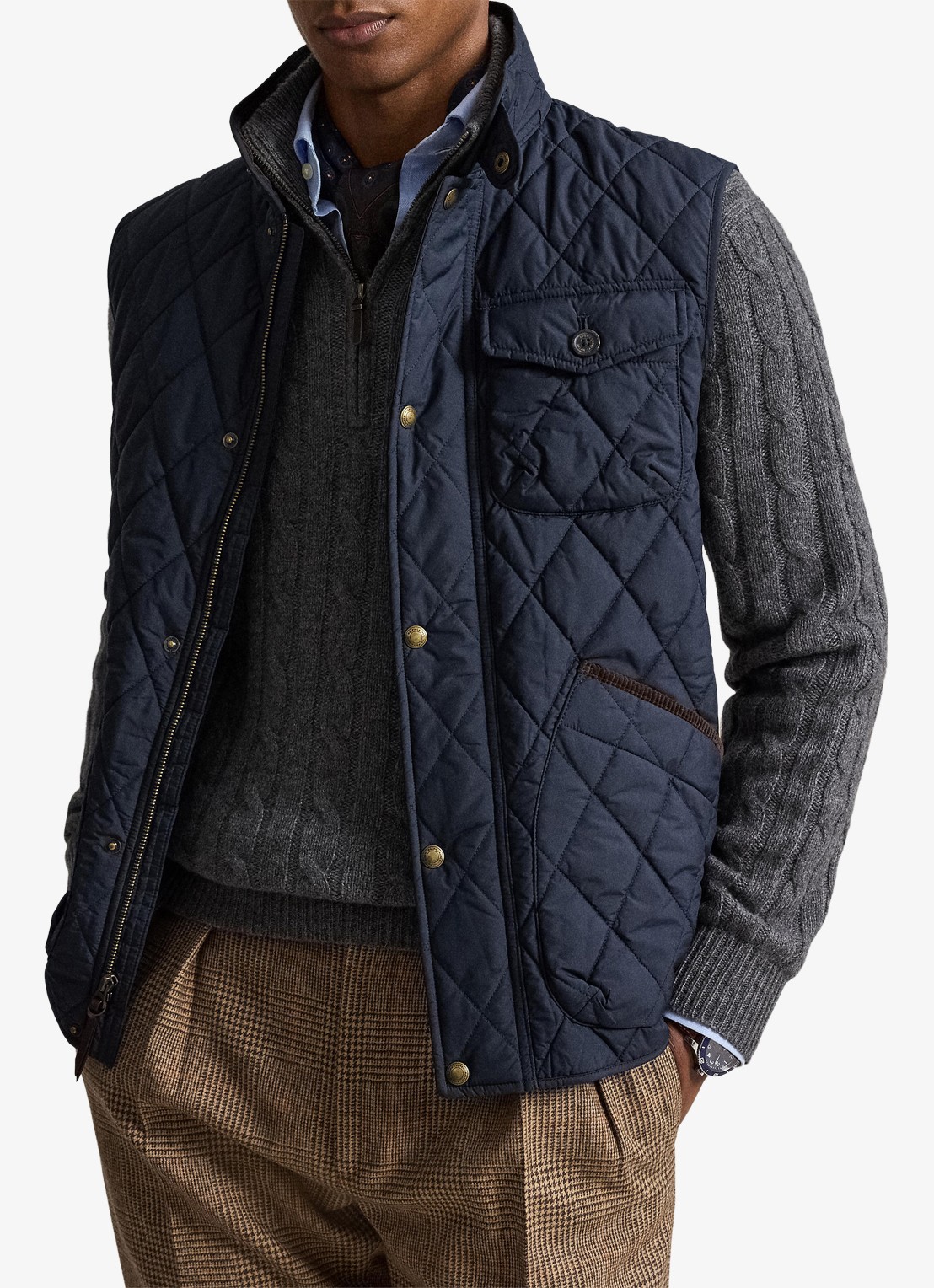 Ralph Lauren Beaton gewatteerde utility bodywarmer met opgestikte zakken - voorkant 5 college navy / donkerblauw