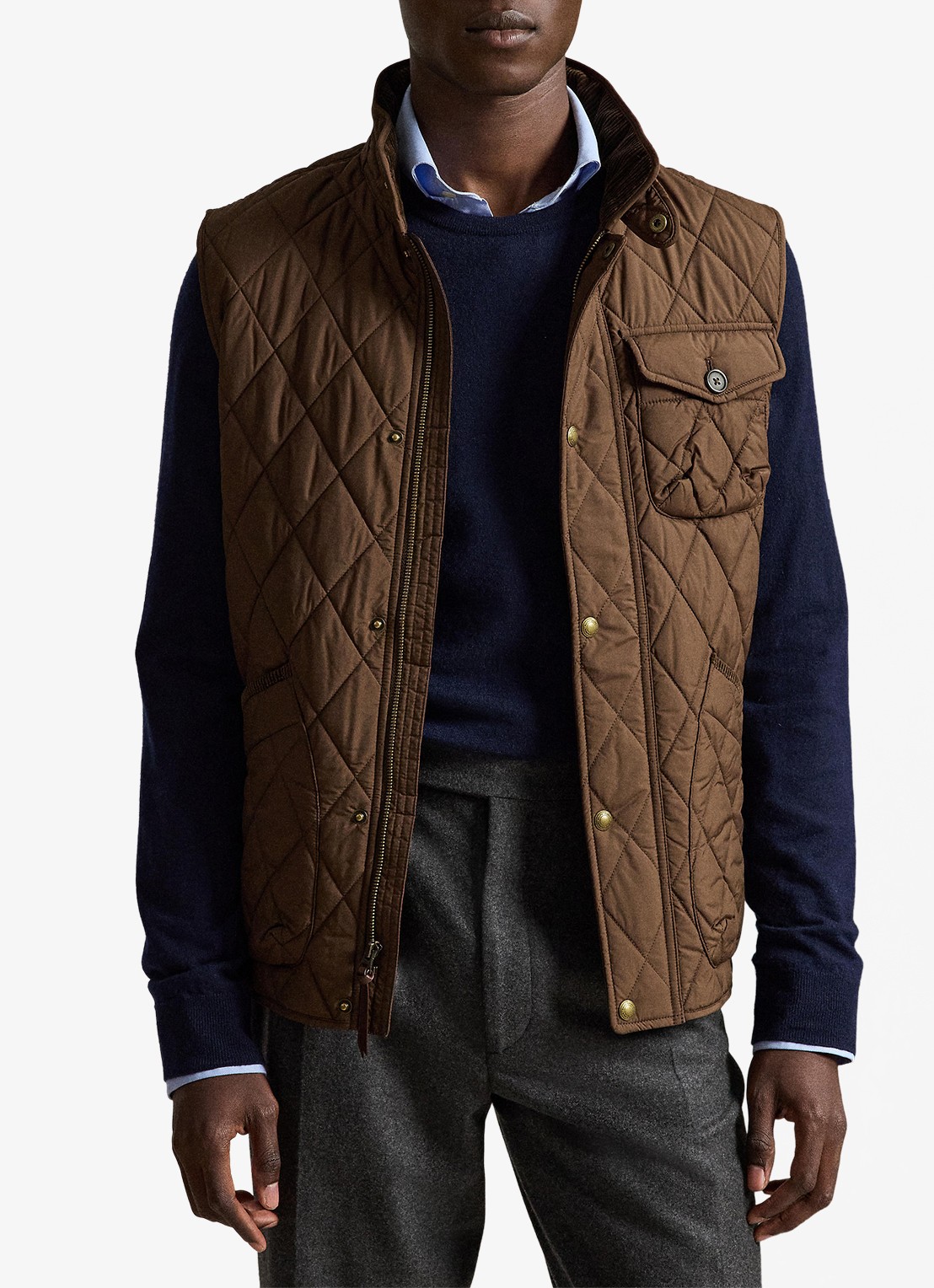 Ralph Lauren Beaton gewatteerde utility bodywarmer met opgestikte zakken - voorkant 5 nutmeg brwn / bruin