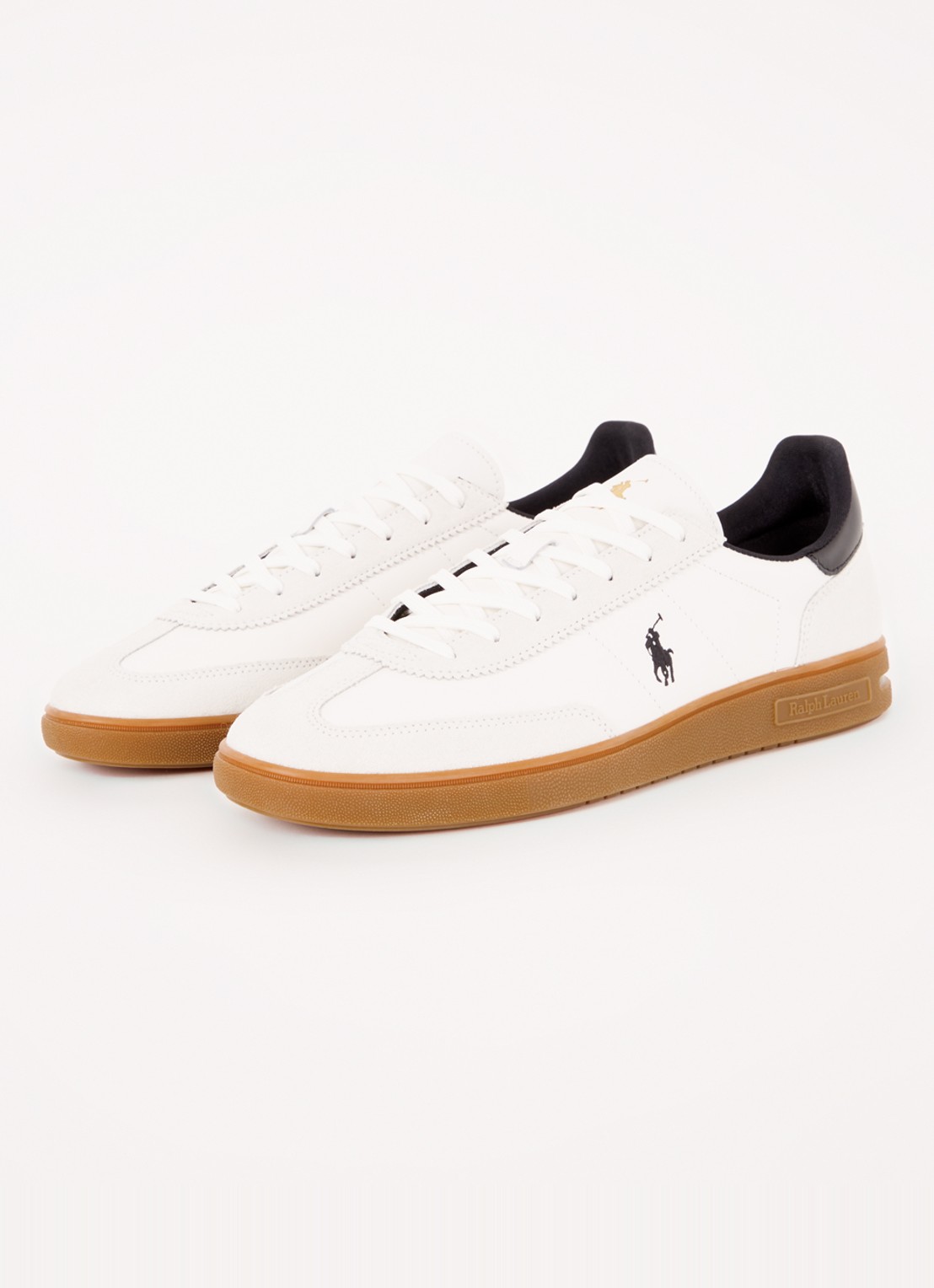 Ralph Lauren Bedford sneaker van leer met suède details - detail gebroken wit
