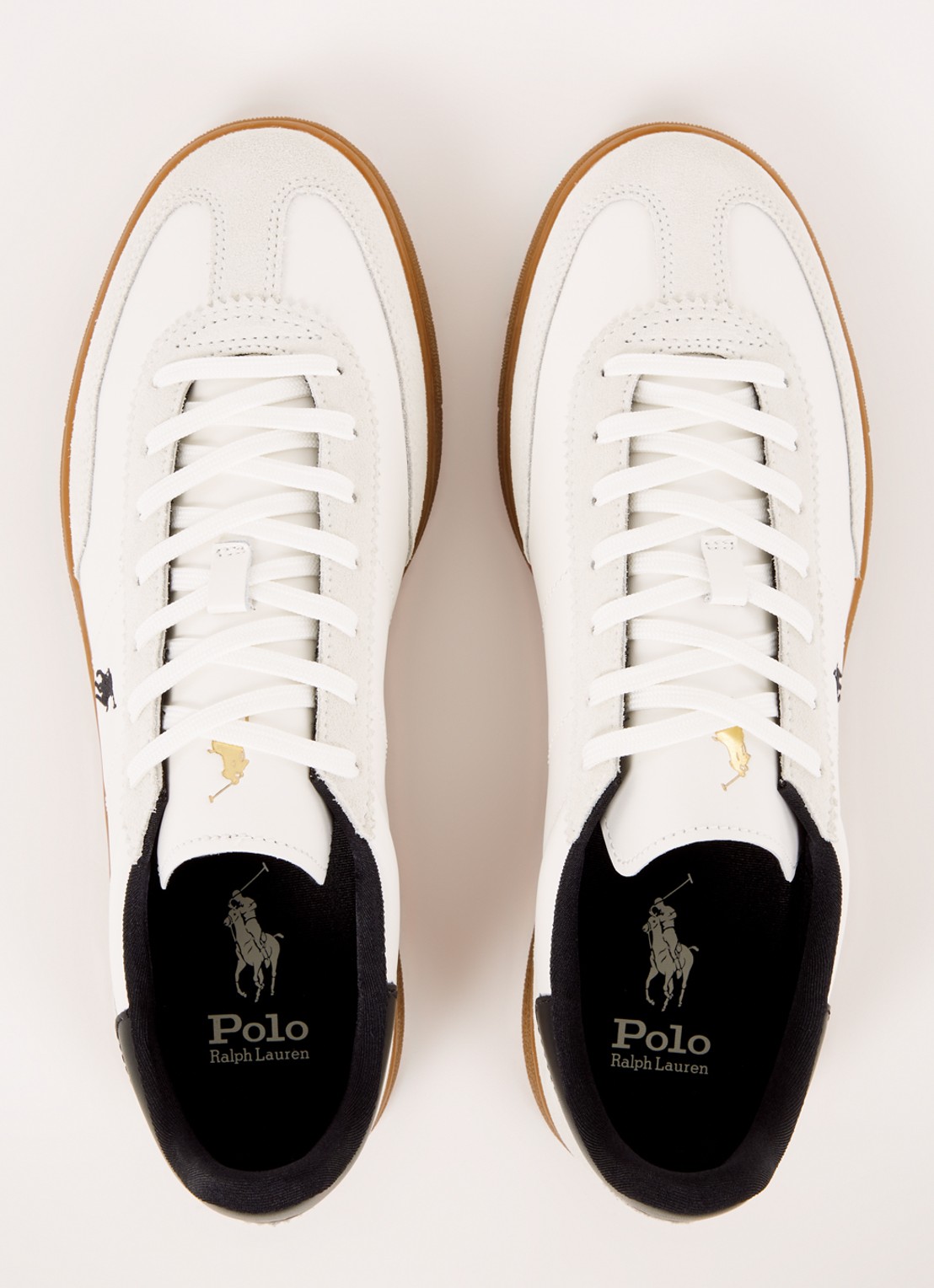 Ralph Lauren Bedford sneaker van leer met suède details - detail 2 gebroken wit