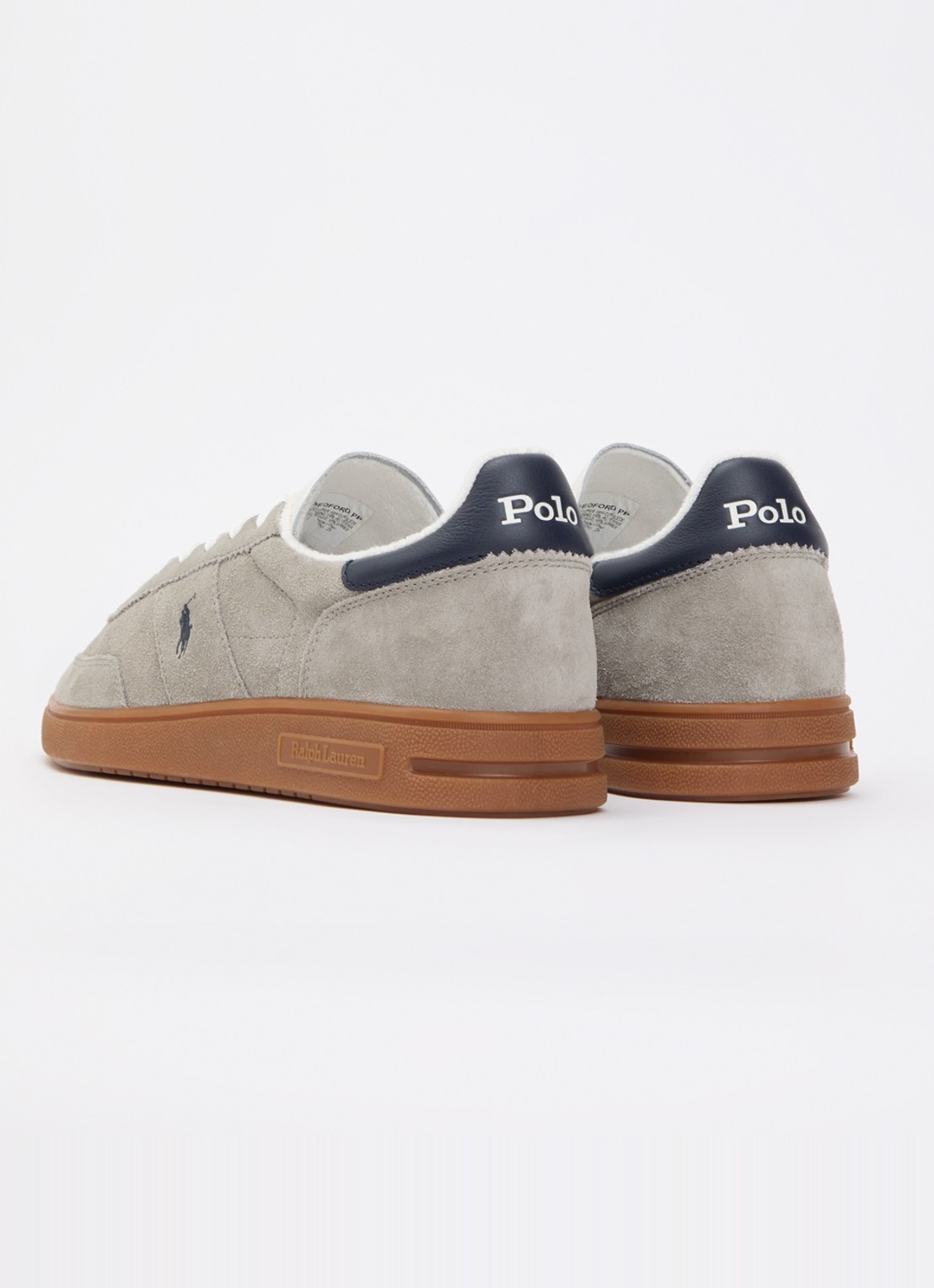 Ralph Lauren Bedford sneaker van suède met leren details en logoborduring - achterkant 2 grijs