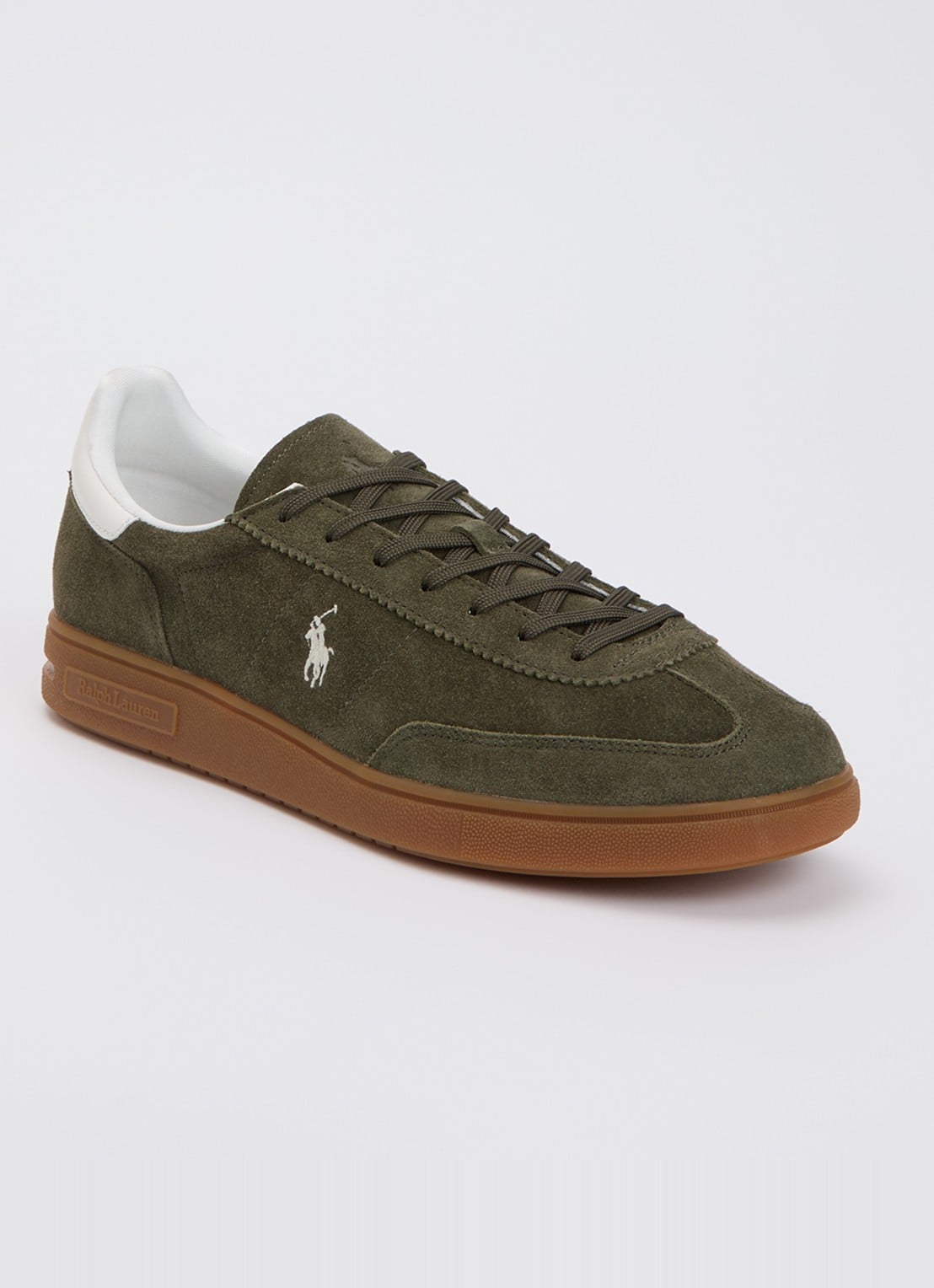 Ralph Lauren Bedford sneaker van suède - voorkant 4 bronsgroen