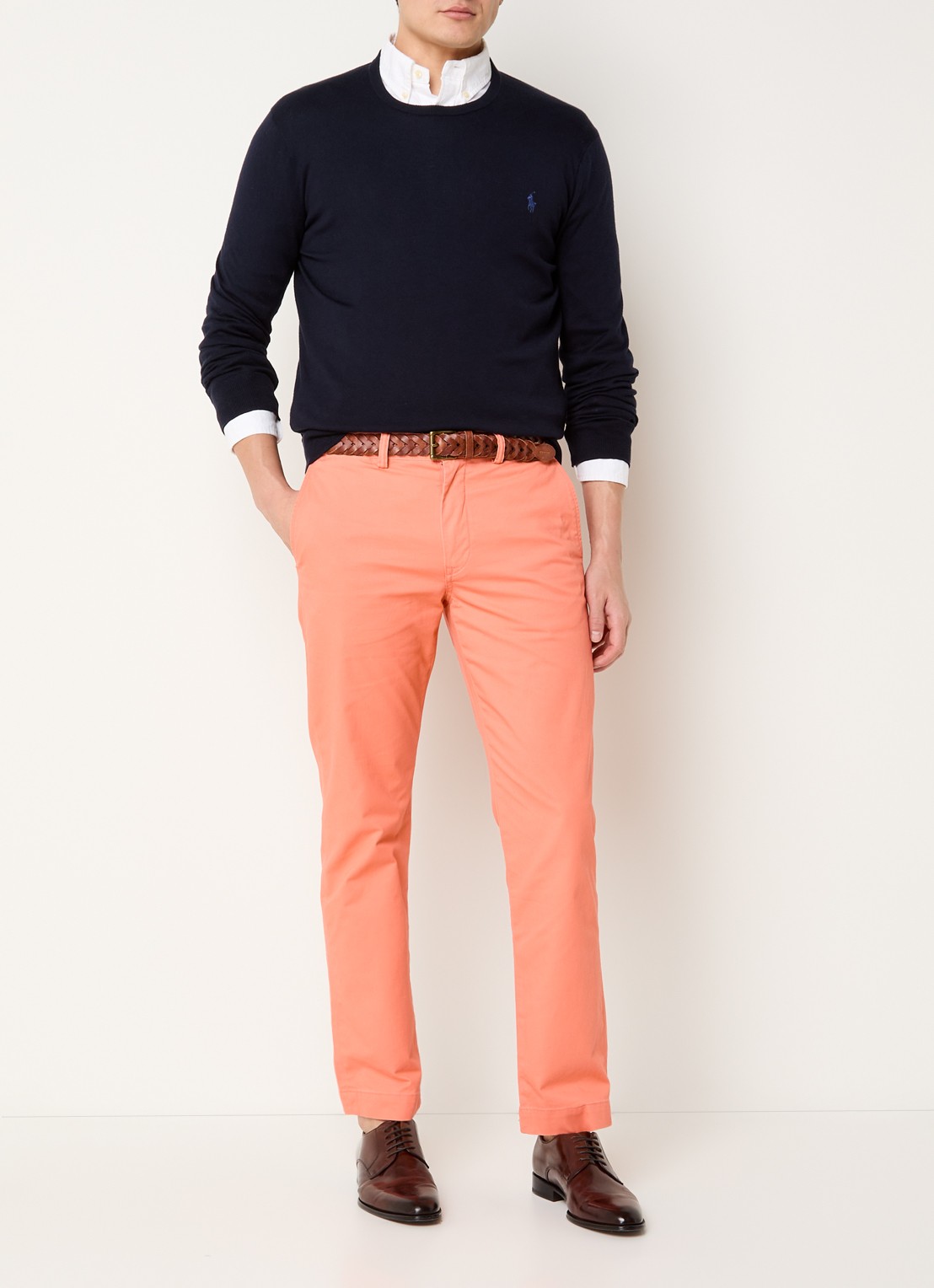 Ralph Lauren Bedford straight fit chino met stretch - voorkant 2 deep mango / zalmroze