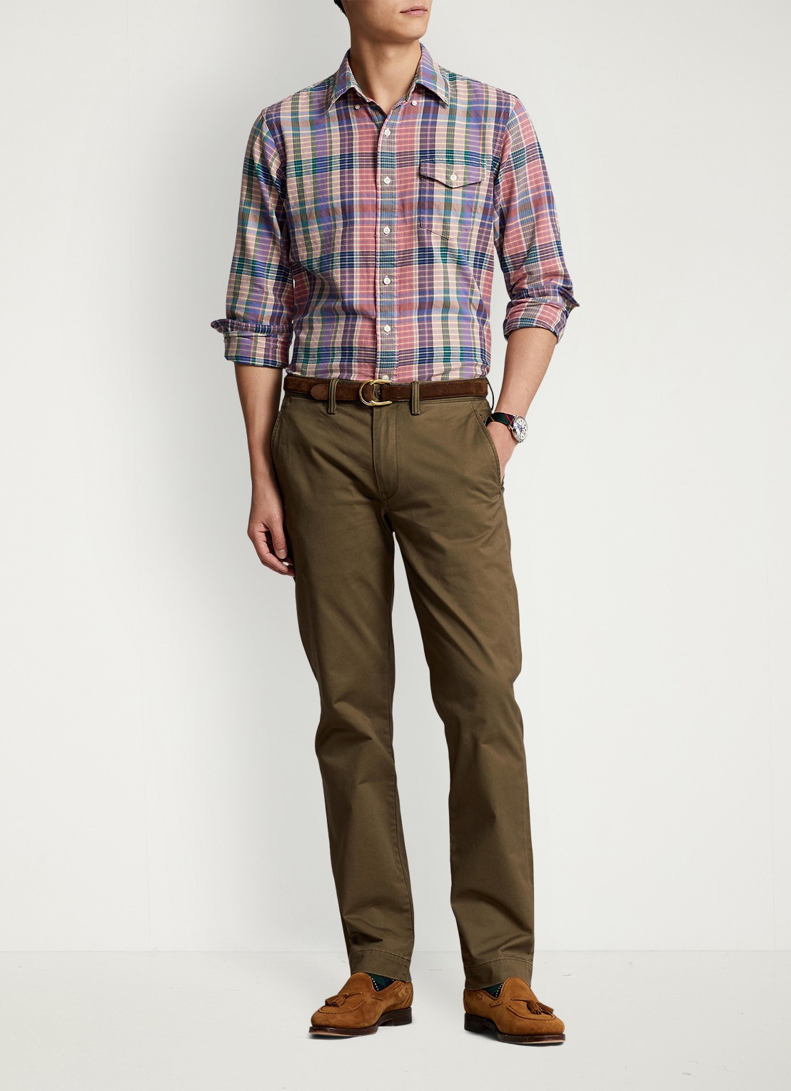 Ralph Lauren Bedford straight fit chino met stretch - voorkant 2 canopy olive / olijfgroen