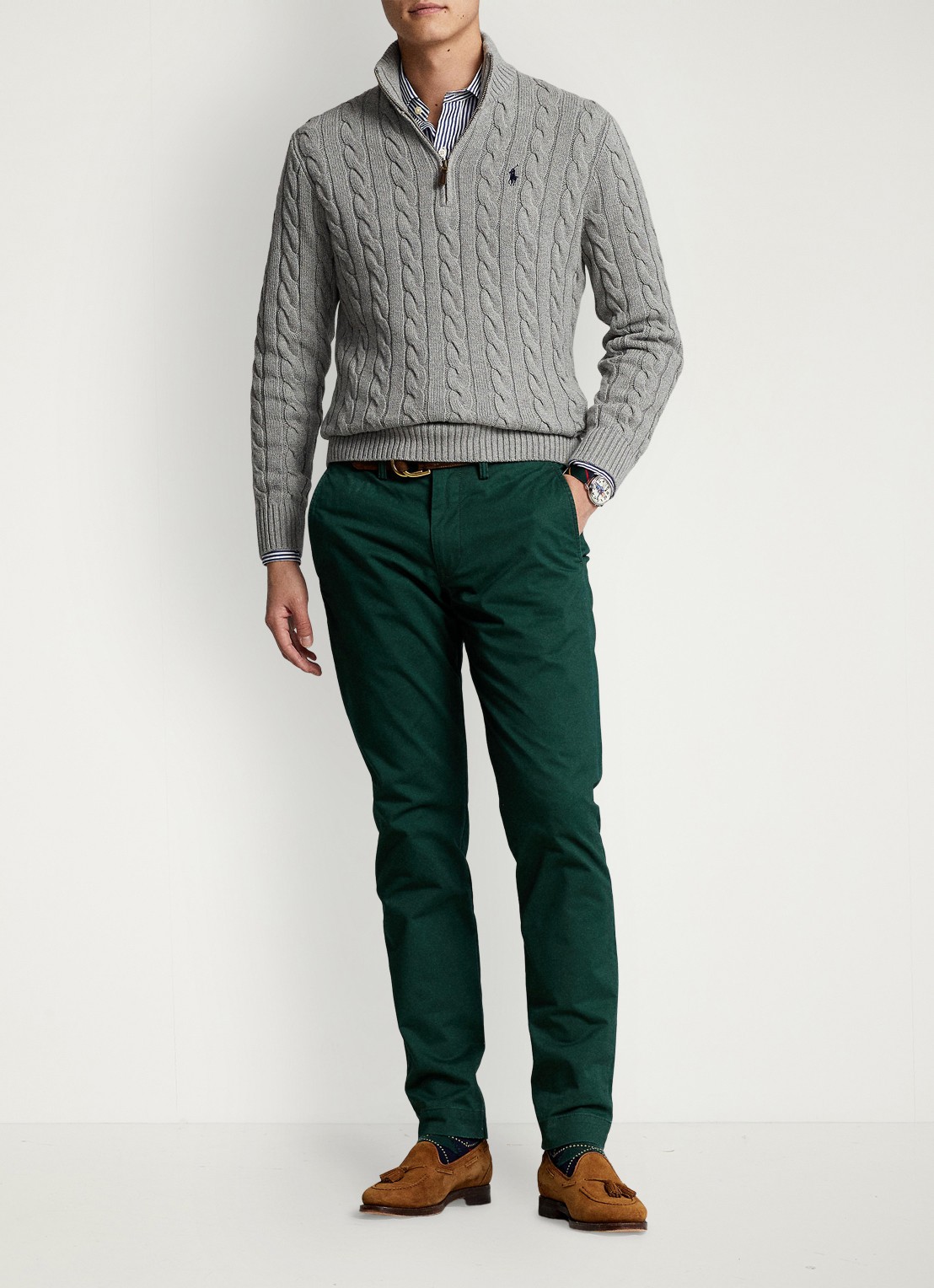 Ralph Lauren Bedford straight fit chino met stretch - voorkant 2 college green / donkergroen