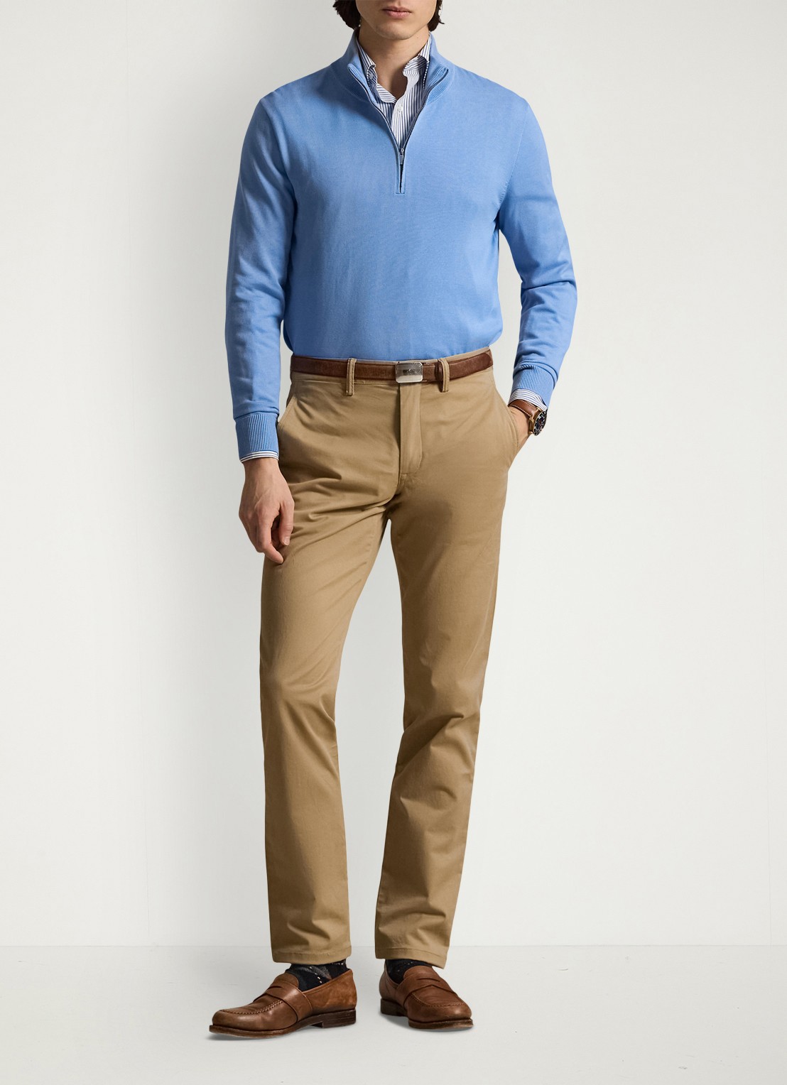 Ralph Lauren Bedford straight fit stretch chino broek - voorkant 5 desert khaki