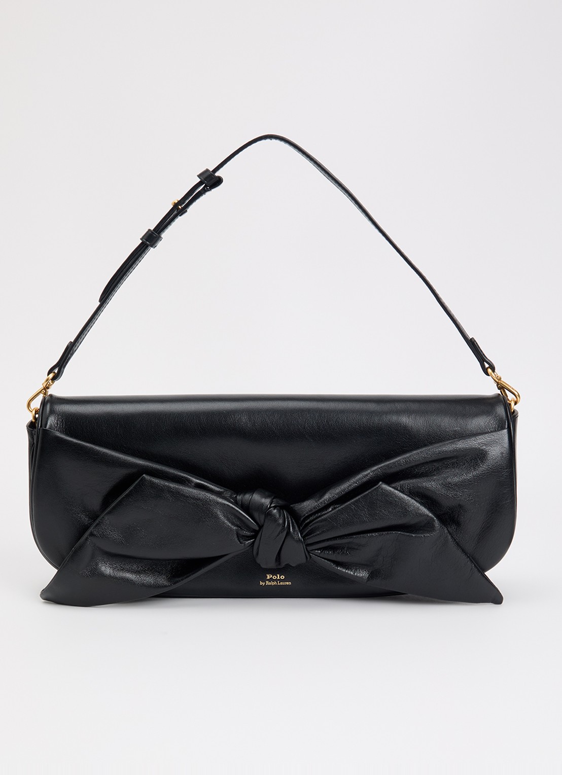Ralph Lauren Bellport Medium clutch van leer met afneembare schouderriem - voorkant zwart