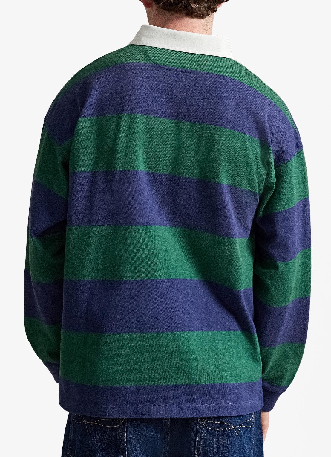 Ralph Lauren Big fit rugbyshirt van jersey met polokraag - achterkant prk green/drk cblt / groen
