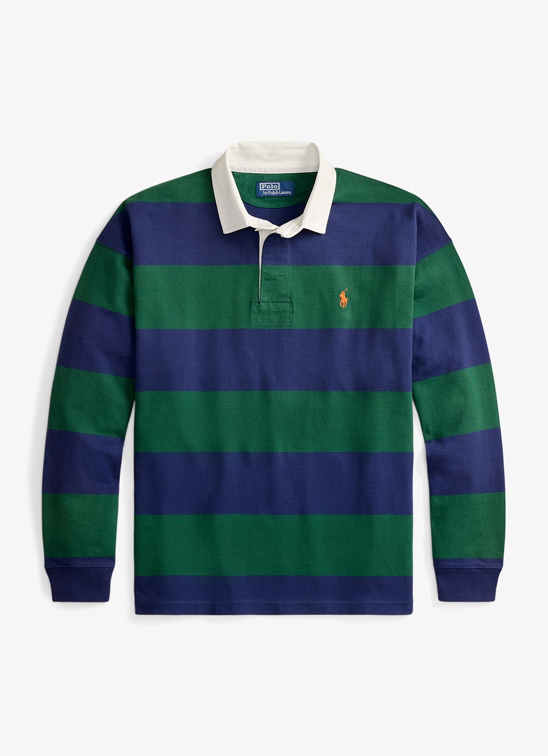 Ralph Lauren Big fit rugbyshirt van jersey met polokraag - voorkant 2 prk green/drk cblt / groen