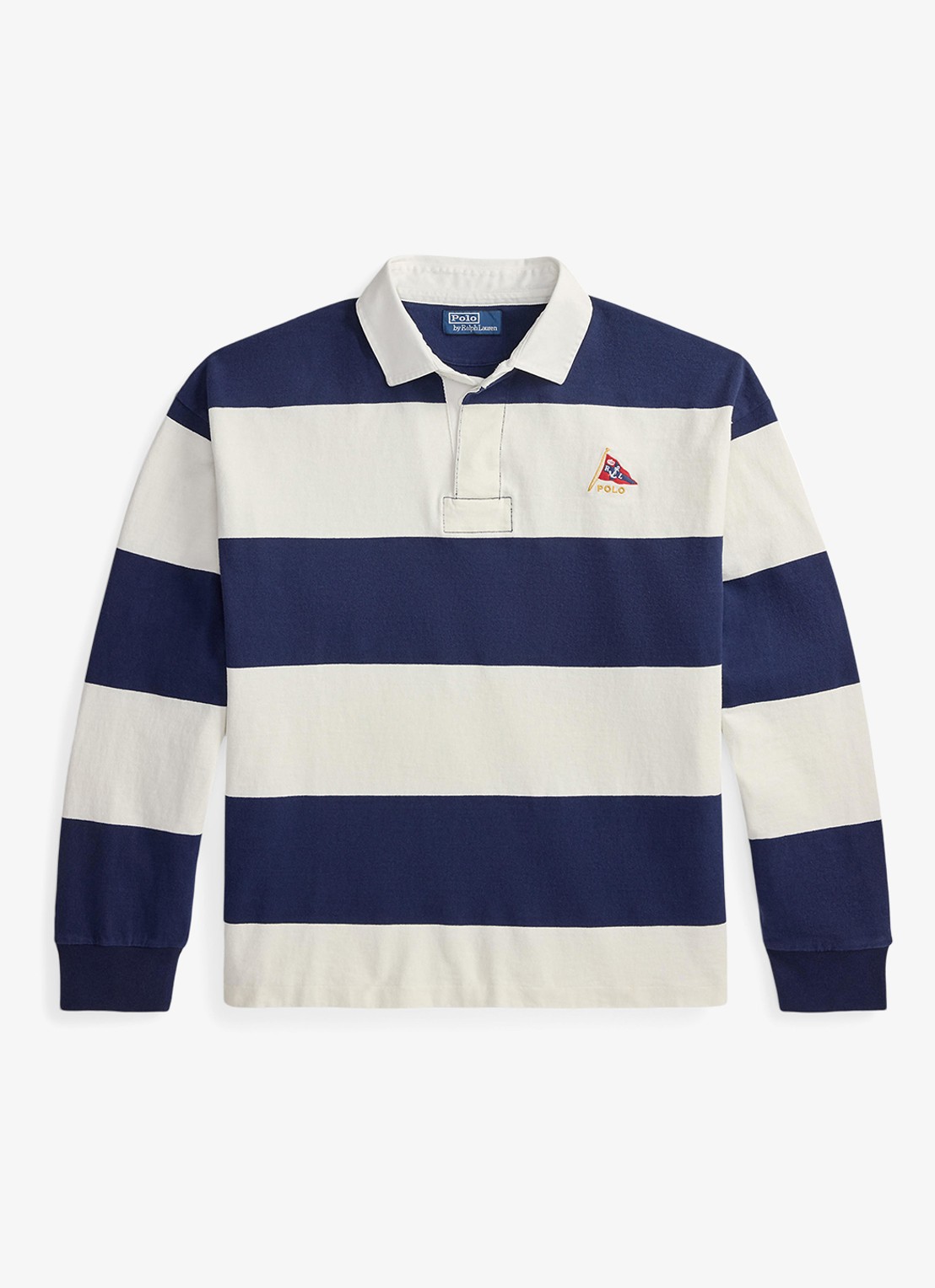 Ralph Lauren Big fit sweater met streepprint en kraag - voorkant 2 newport navy/deckwash white / donkerblauw