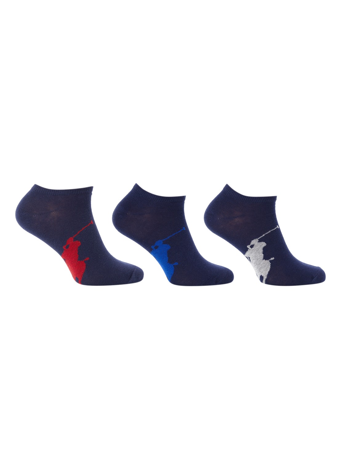 Ralph Lauren Big Pony sneakersokken met logo in 3-pack - voorkant donkerblauw