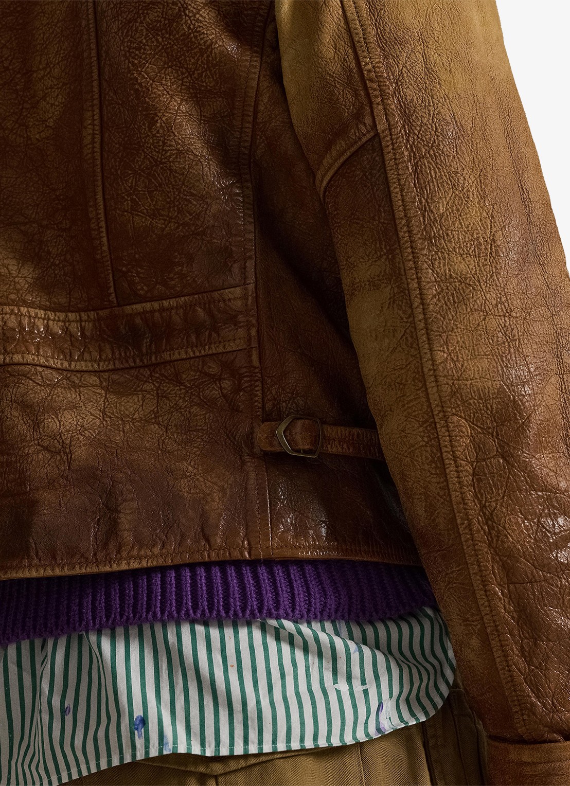 Ralph Lauren Bikerjack van leer met ritszakken - detail 4 brown x / bruin