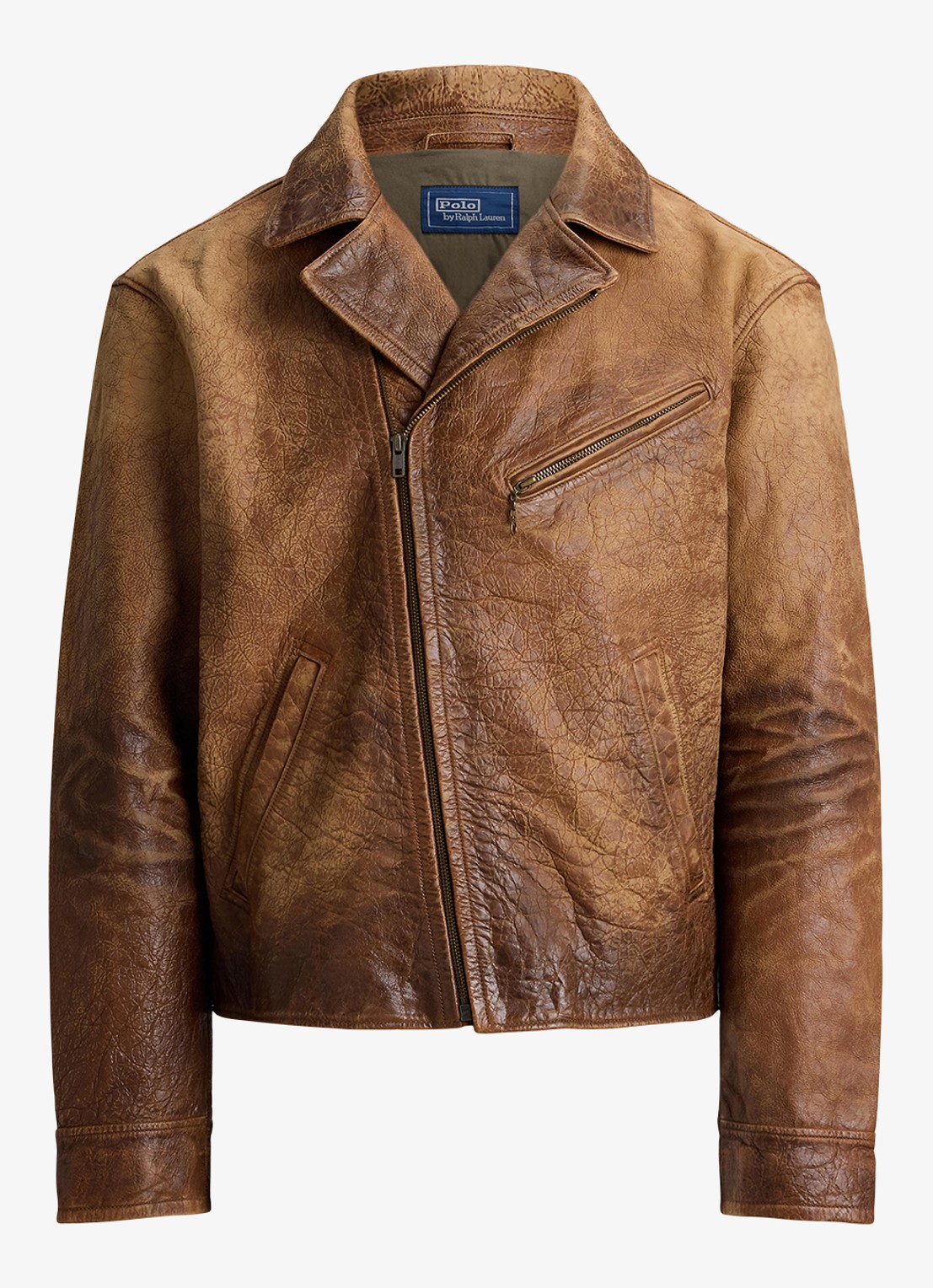 Ralph Lauren Bikerjack van leer met ritszakken - voorkant 2 brown x / bruin