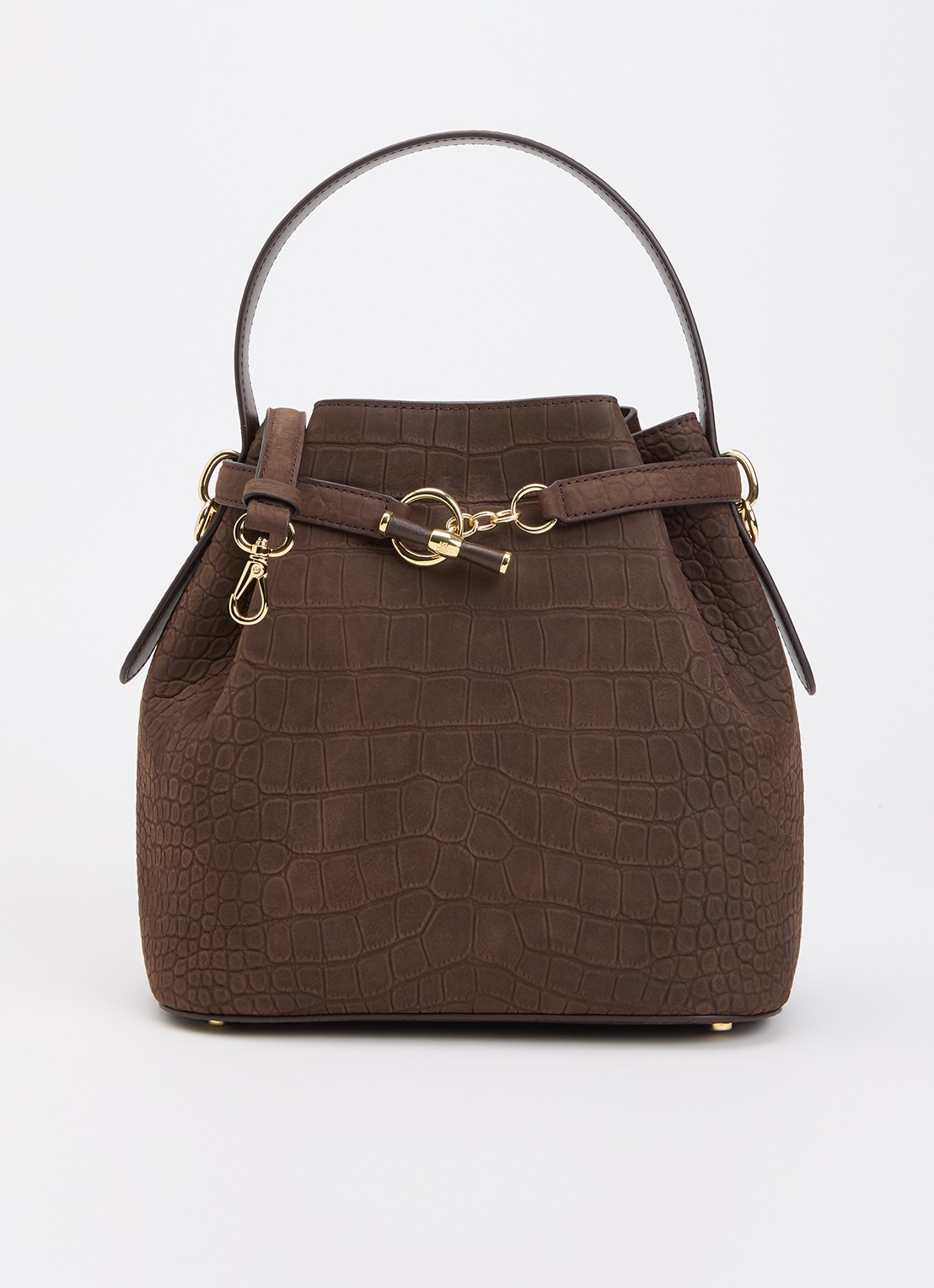Ralph Lauren Blaike Medium schoudertas van nubuck met afneembare schouderriem - voorkant lichtbruin