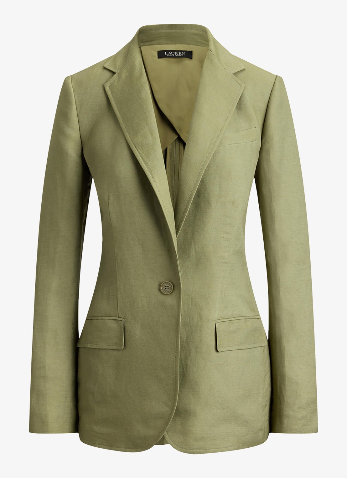 Ralph Lauren Blazer in linnenblend met klepzakken - voorkant 2 light agave / groen