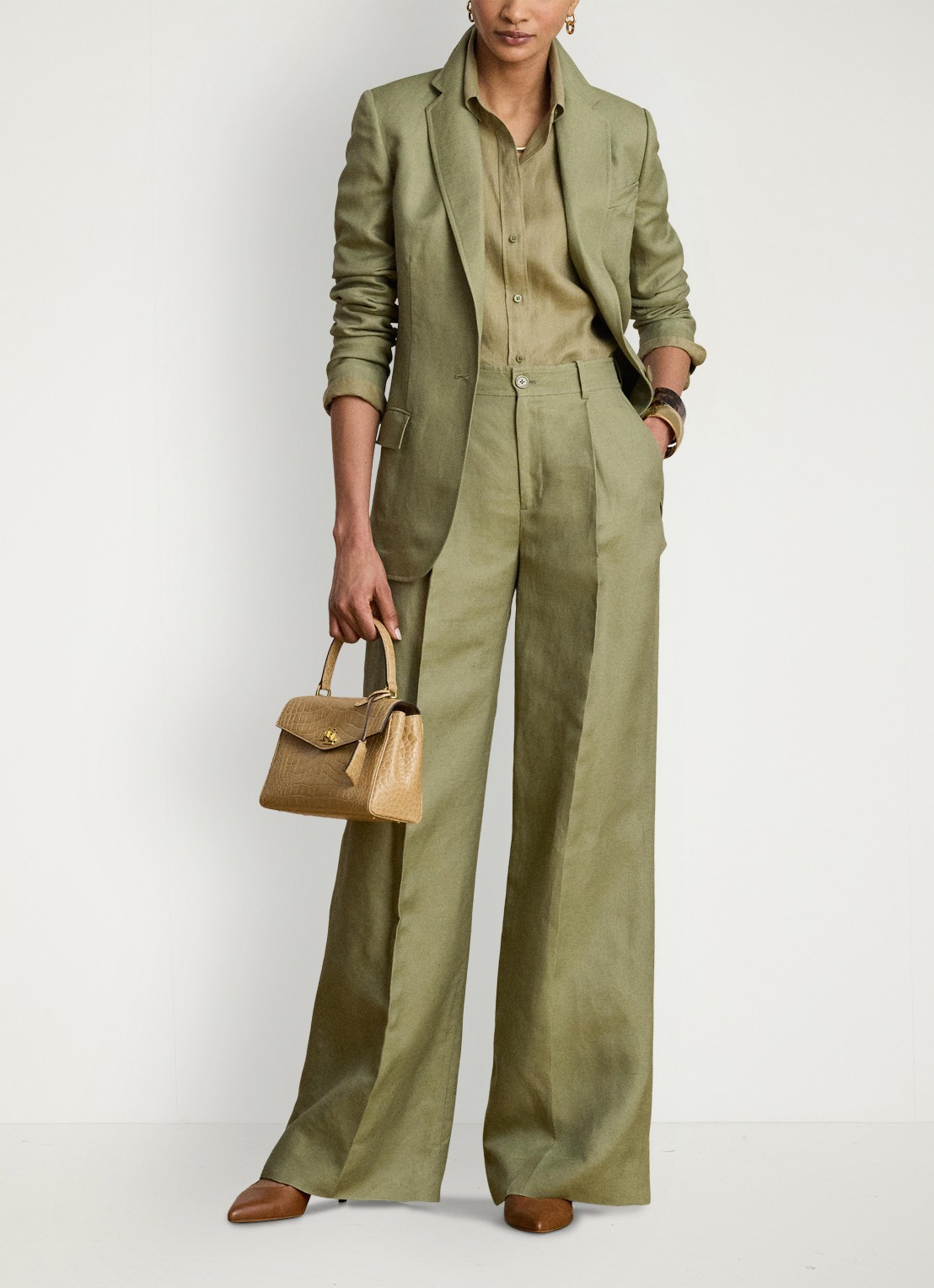 Ralph Lauren Blazer in linnenblend met klepzakken - voorkant 3 light agave / groen