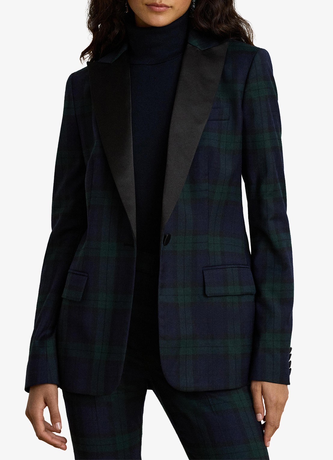 Ralph Lauren Blazer in wolblend met ruitdessin - detail 4 black/green multi / zwart/groen