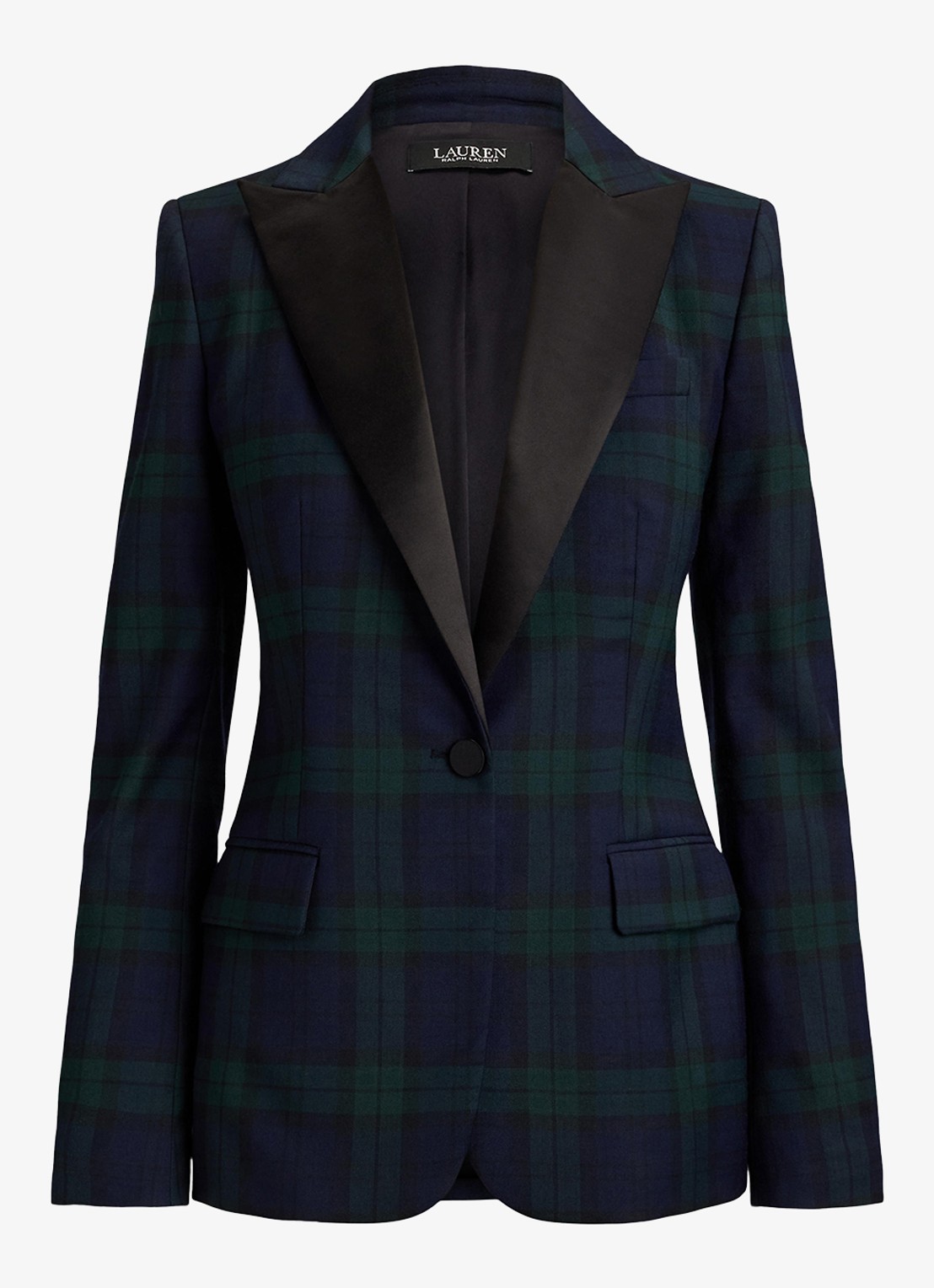 Ralph Lauren Blazer in wolblend met ruitdessin - voorkant 2 black/green multi / zwart/groen